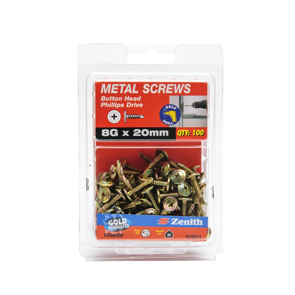 ZENITH® 8G x 20mm Gold Passivated Metal Screws (Button Head) – 100 Pack