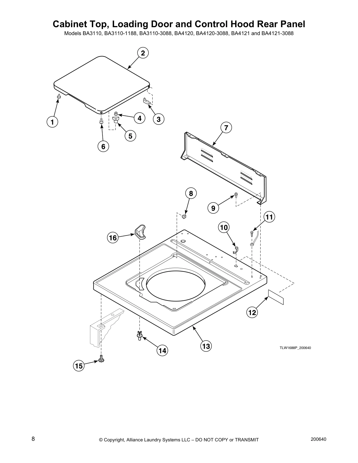 Cabinet Top, Loading Door and Control Hood Rear Panel