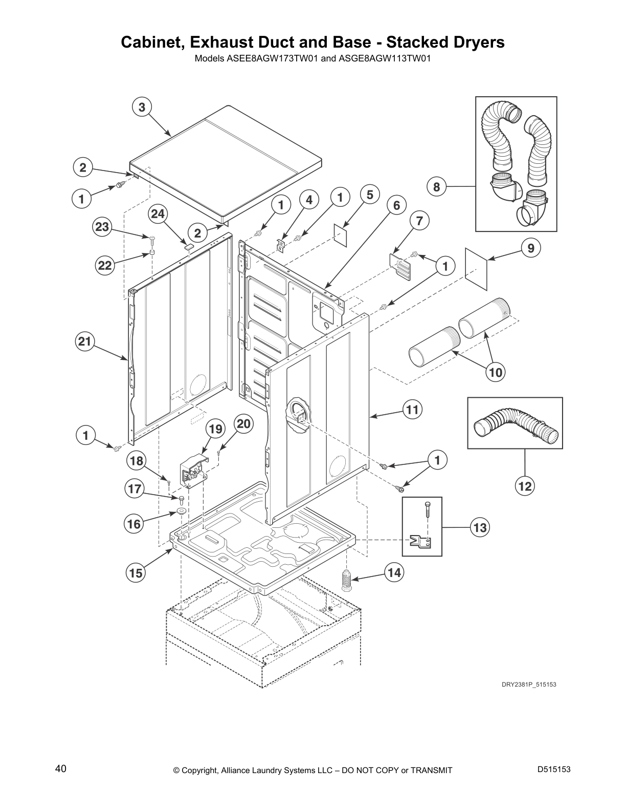 Cabinet, Exhaust Duct and Base - Stacked Dryers