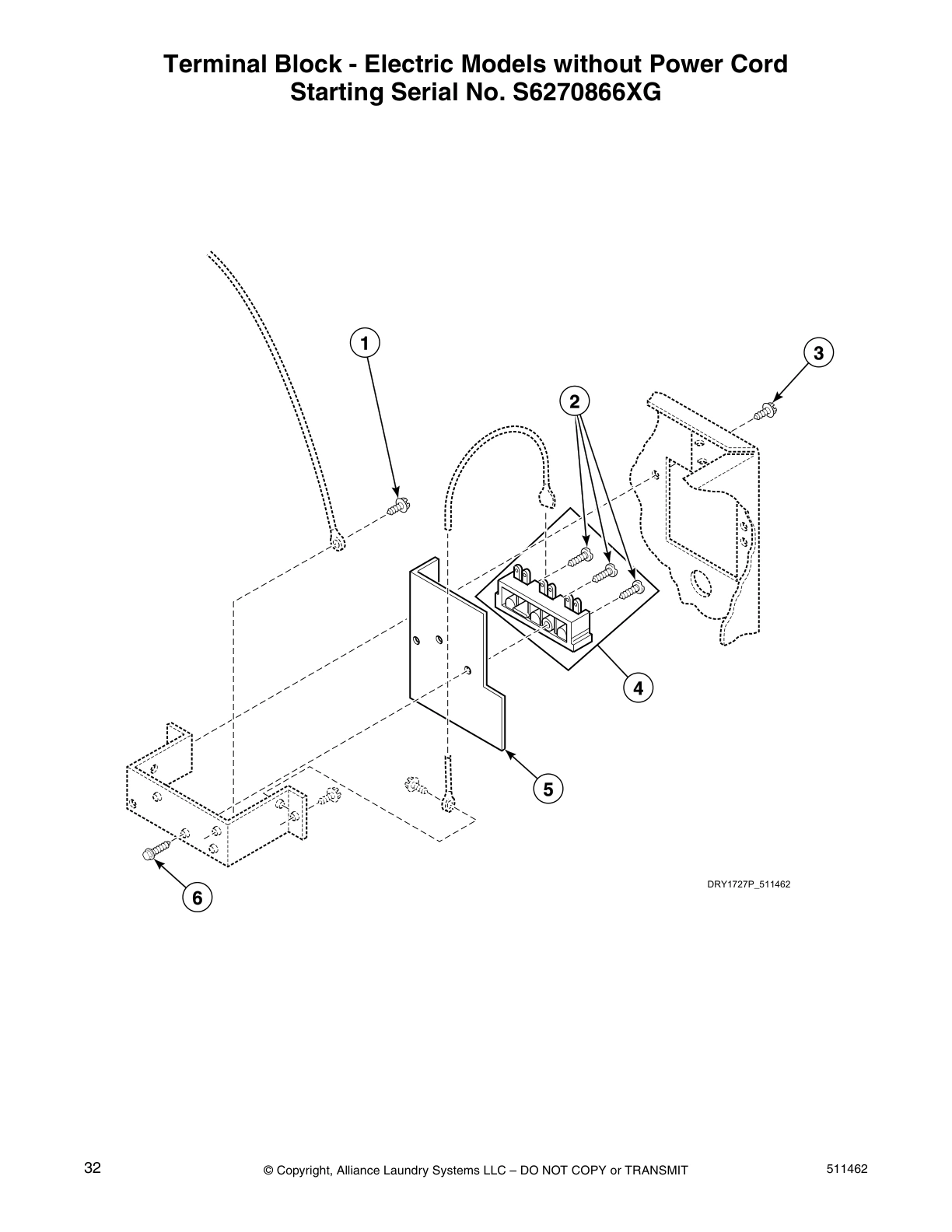 Terminal Block - Electric Models without Power Cord
Starting Serial No. S6270866XG