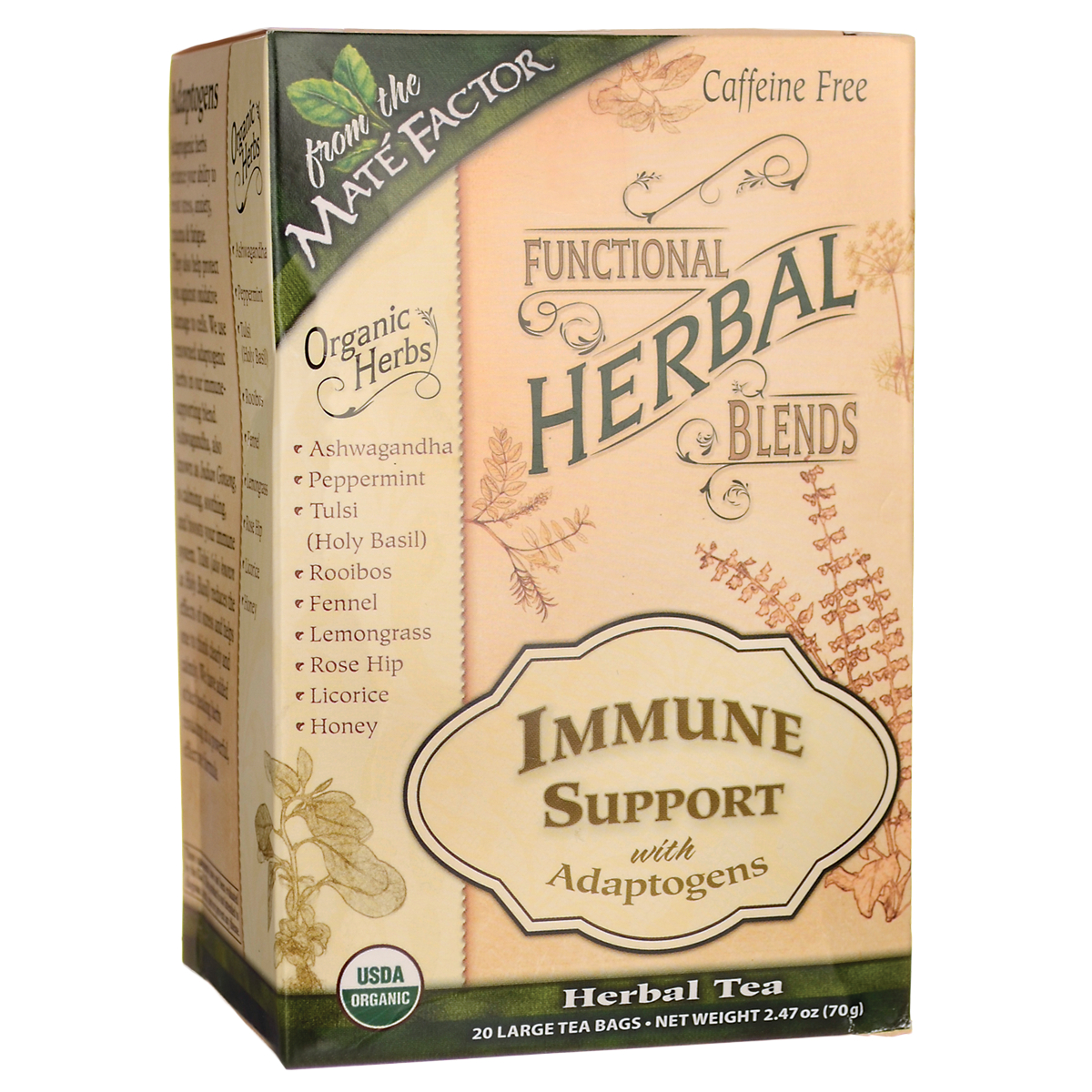 Mate Factor Functional Herbal Blends Tea - Immune Support with Adaptogens | 20 Bags