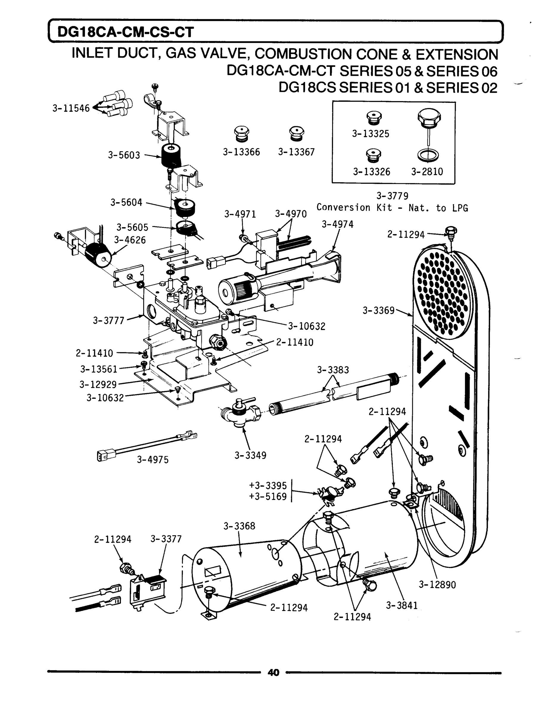 13 - INLET DUCT, GAS VALVE, CONE & EXTENSION