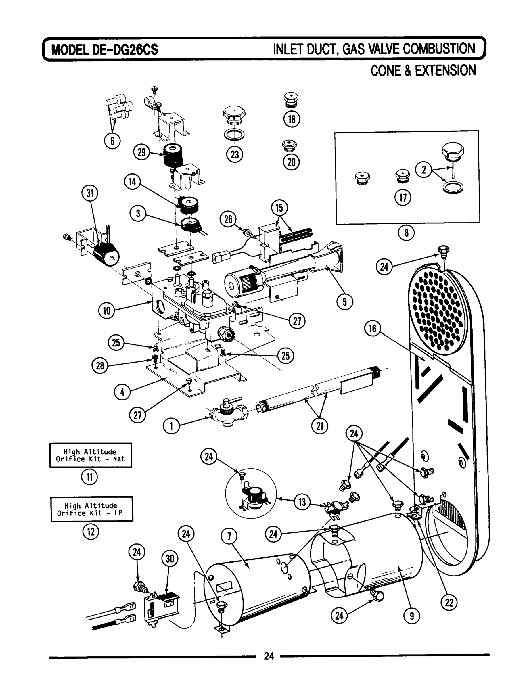 10 - INLET DUCT, GAS VALVE, CONE & EXTENSION