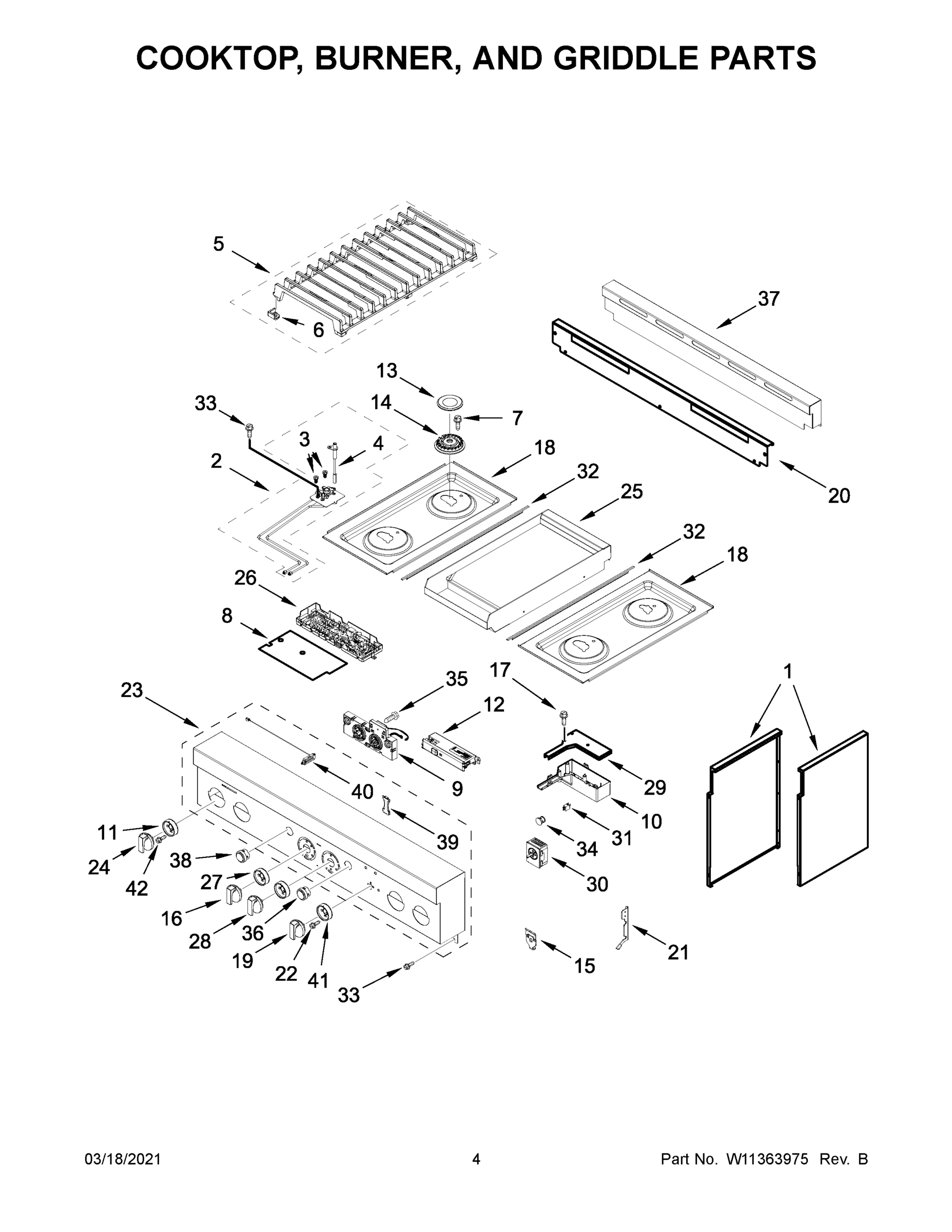 03 - COOKTOP, BURNER, AND GRIDDLE PARTS