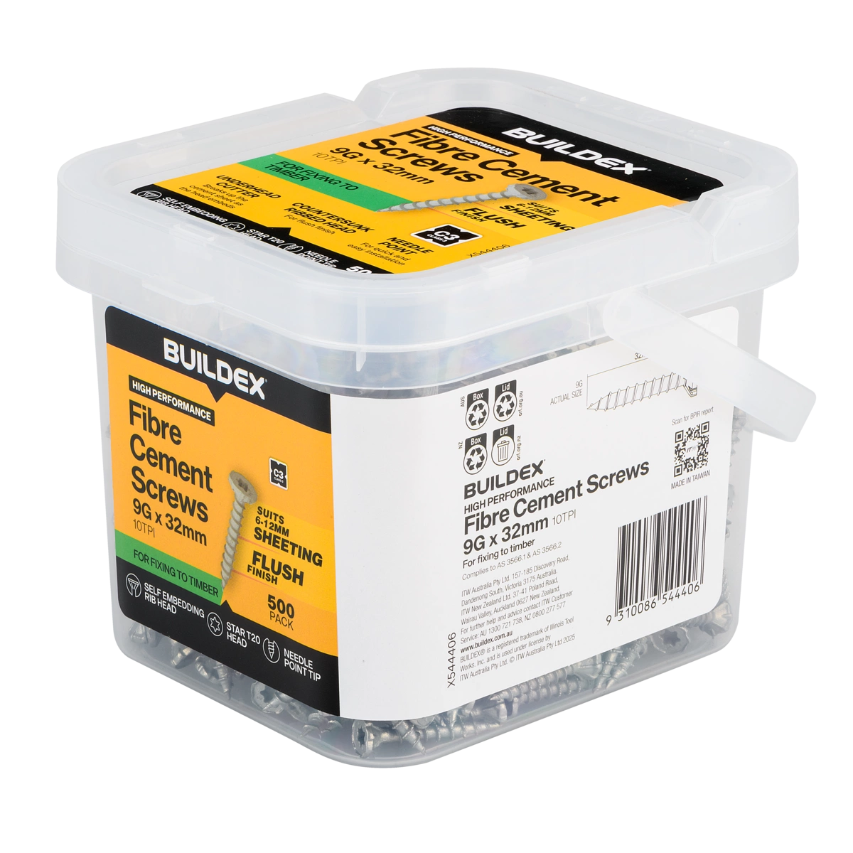 Buildex® 9G x 32mm Class 3 Fibre Cement Screws – 500 Pack