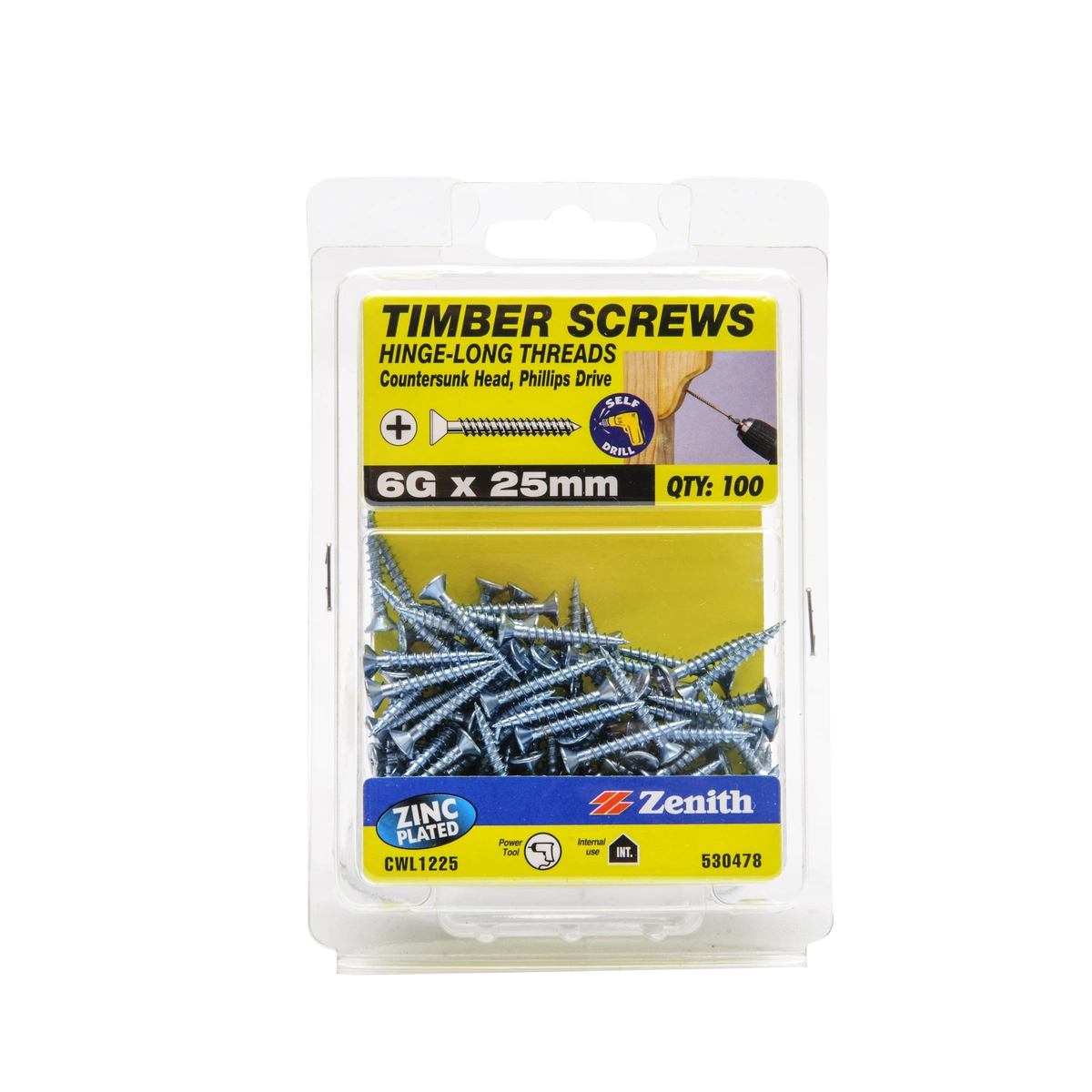 ZENITH® 6G x 25mm Zinc Plated Timber Screws – 100 Pack