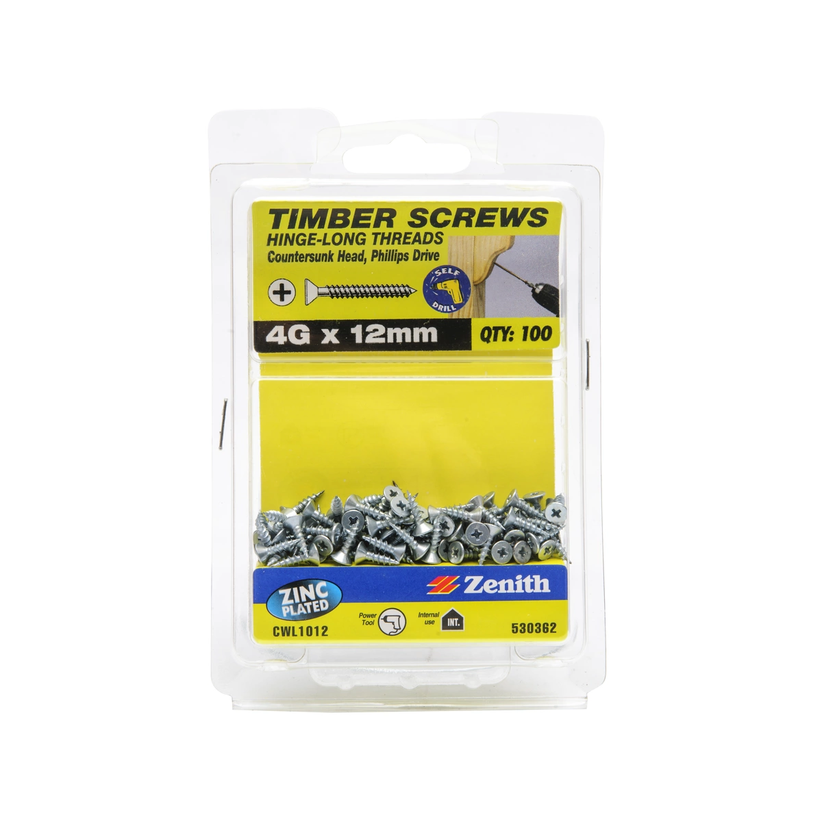 ZENITH® 4G x 12mm Zinc Plated Timber Screws – 100 Pack