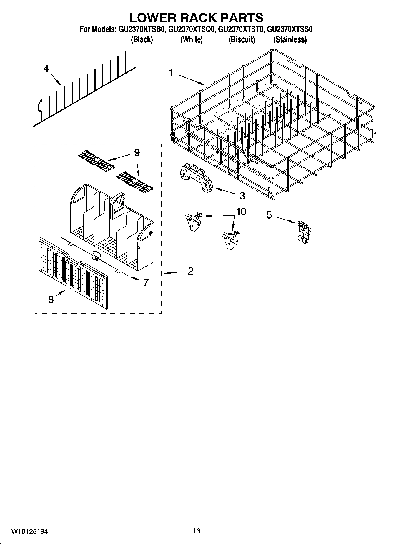 11 - LOWER RACK PARTS, OPTIONAL PARTS (NOT INCLUDED)