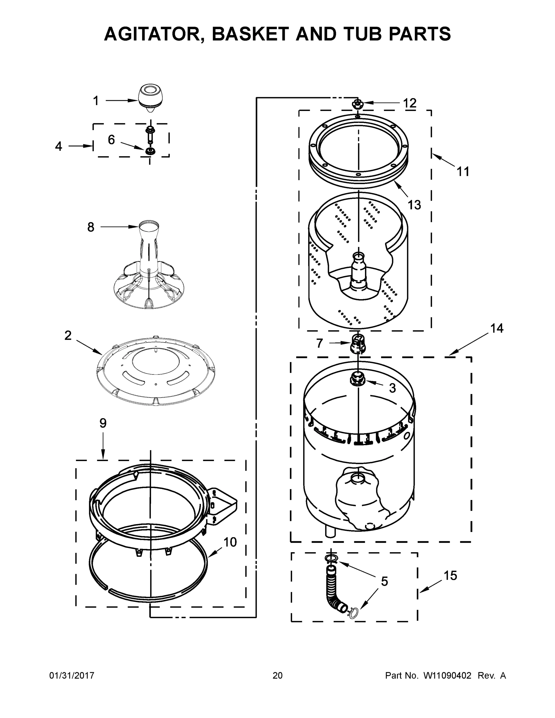 11 - AGITATOR, BASKET AND TUB PARTS