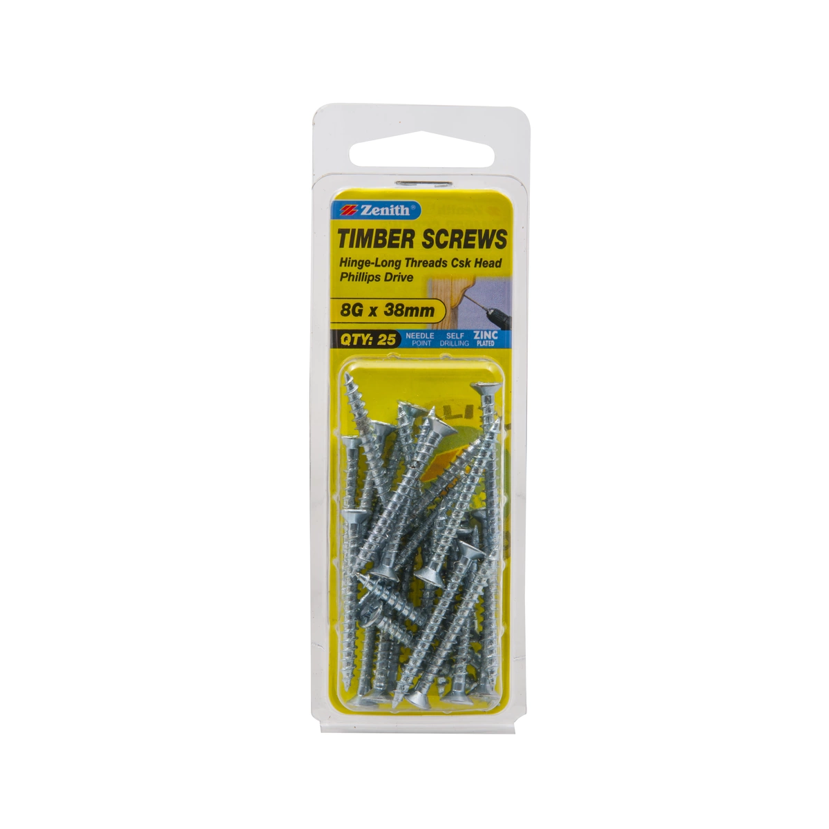 ZENITH® 8G x 40mm Zinc Plated Timber Screws – 25 Pack