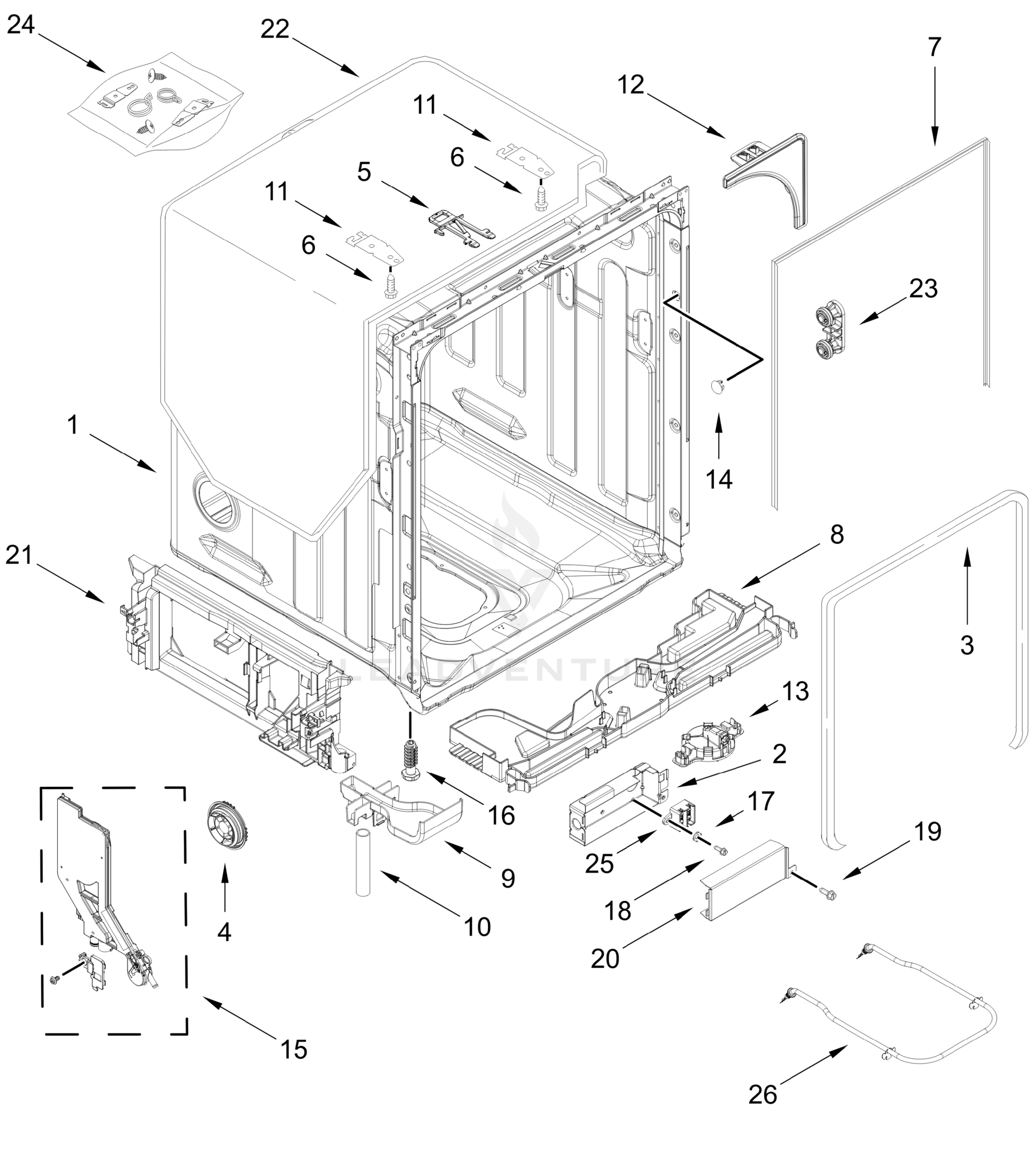 TUB AND FRAME PARTS