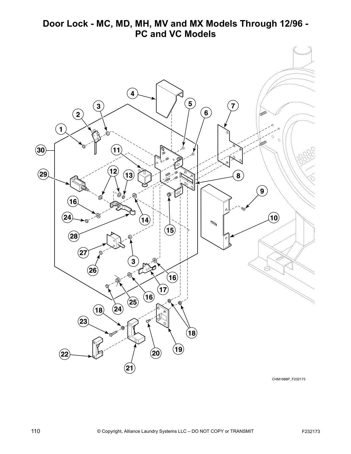 Door Lock - MC, MD, MH, MV and MX Models Through 12/96 -
PC and VC Models