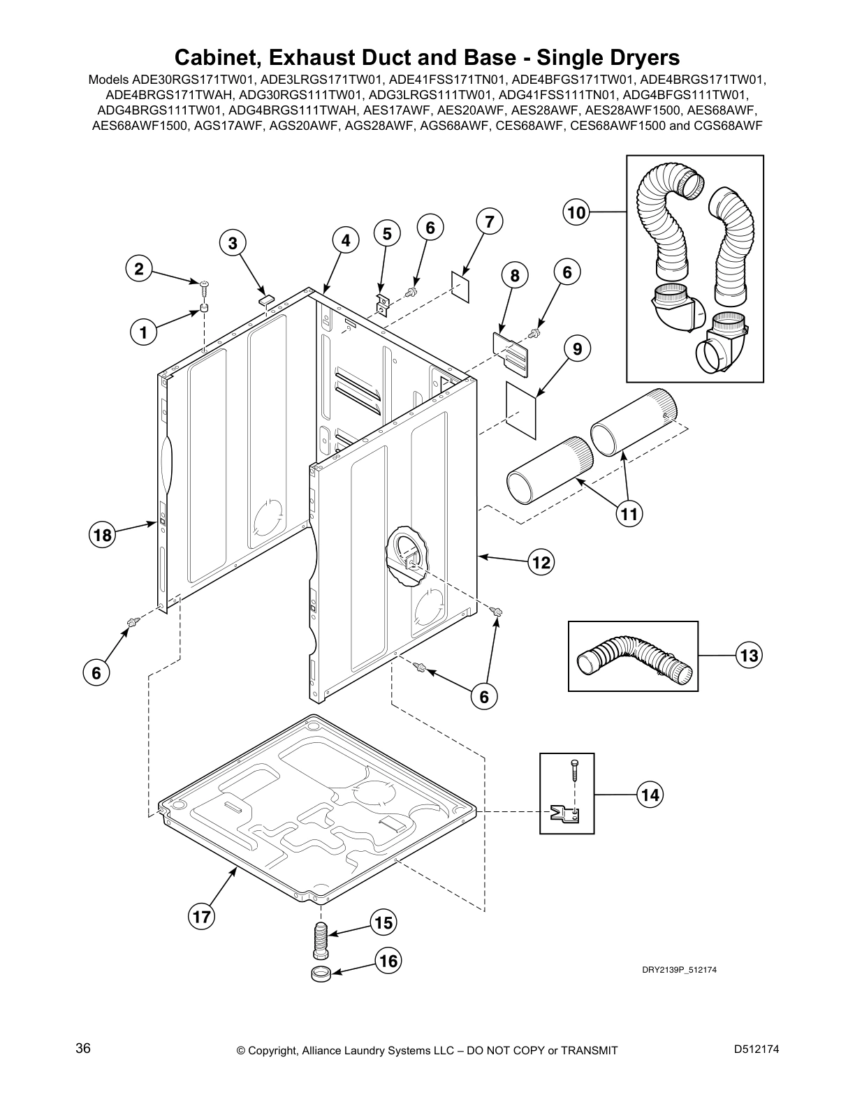Cabinet, Exhaust Duct and Base - Single Dryers