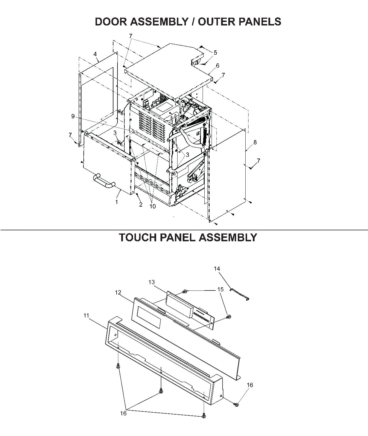 Door Assembly / OUTER PANELS / USB BOARD / TOUCH PANEL Assembly