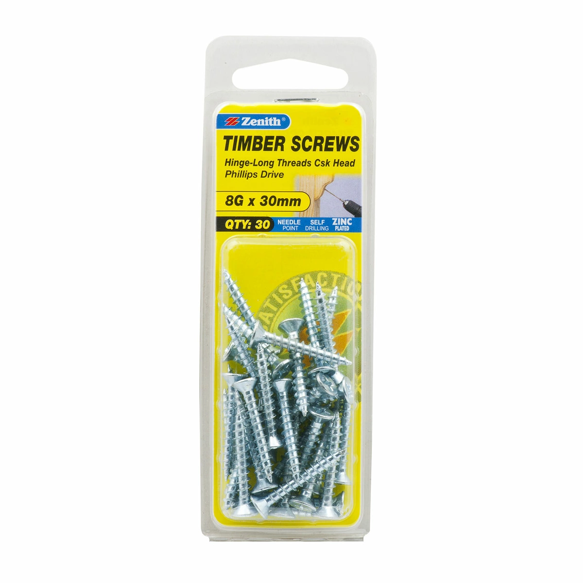 ZENITH® 8G x 30mm Zinc Plated Timber Screws – 30 Pack