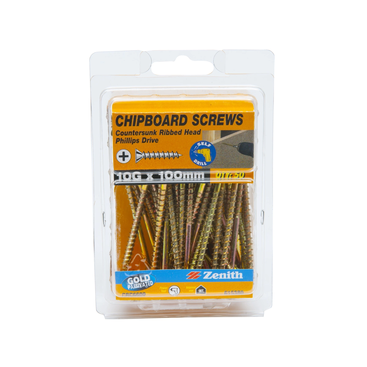 ZENITH® 10G x 100mm Gold Passivated Chipboard Screws (Phillips Drive) – 50 Pack
