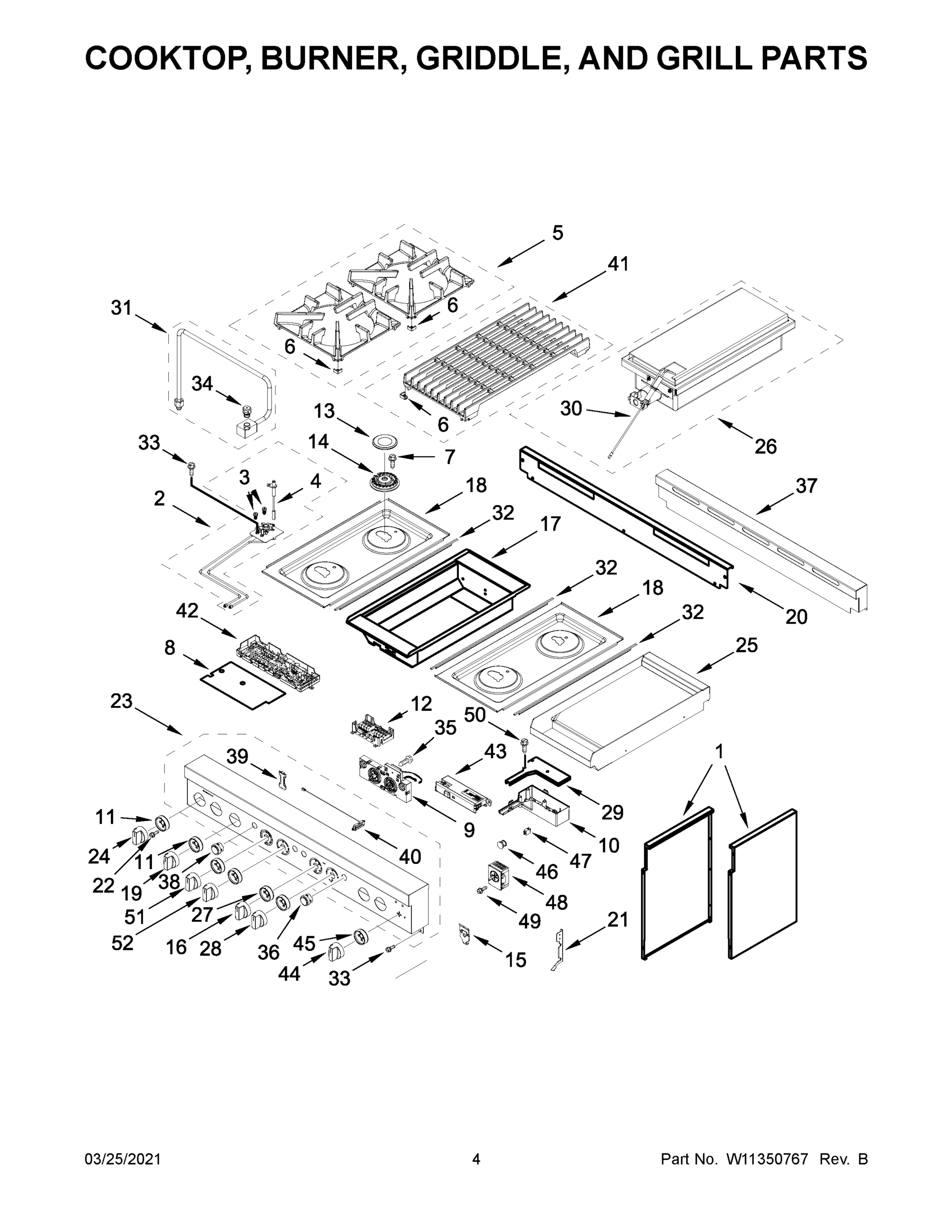 03 - COOKTOP, BURNER, GRIDDLE, AND GRILL PARTS