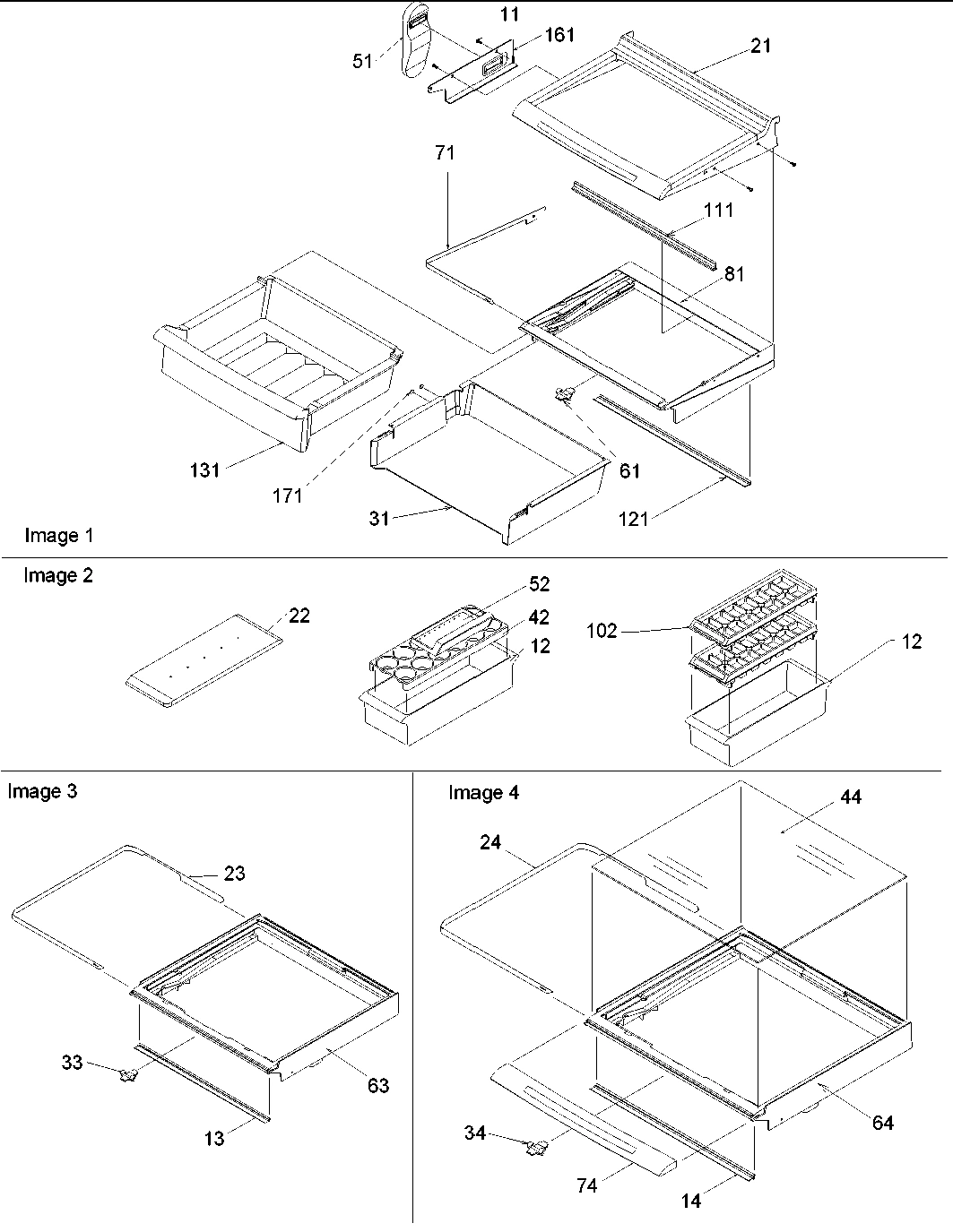 03 - Deli, Shelves, Crisper Assy, Accessories