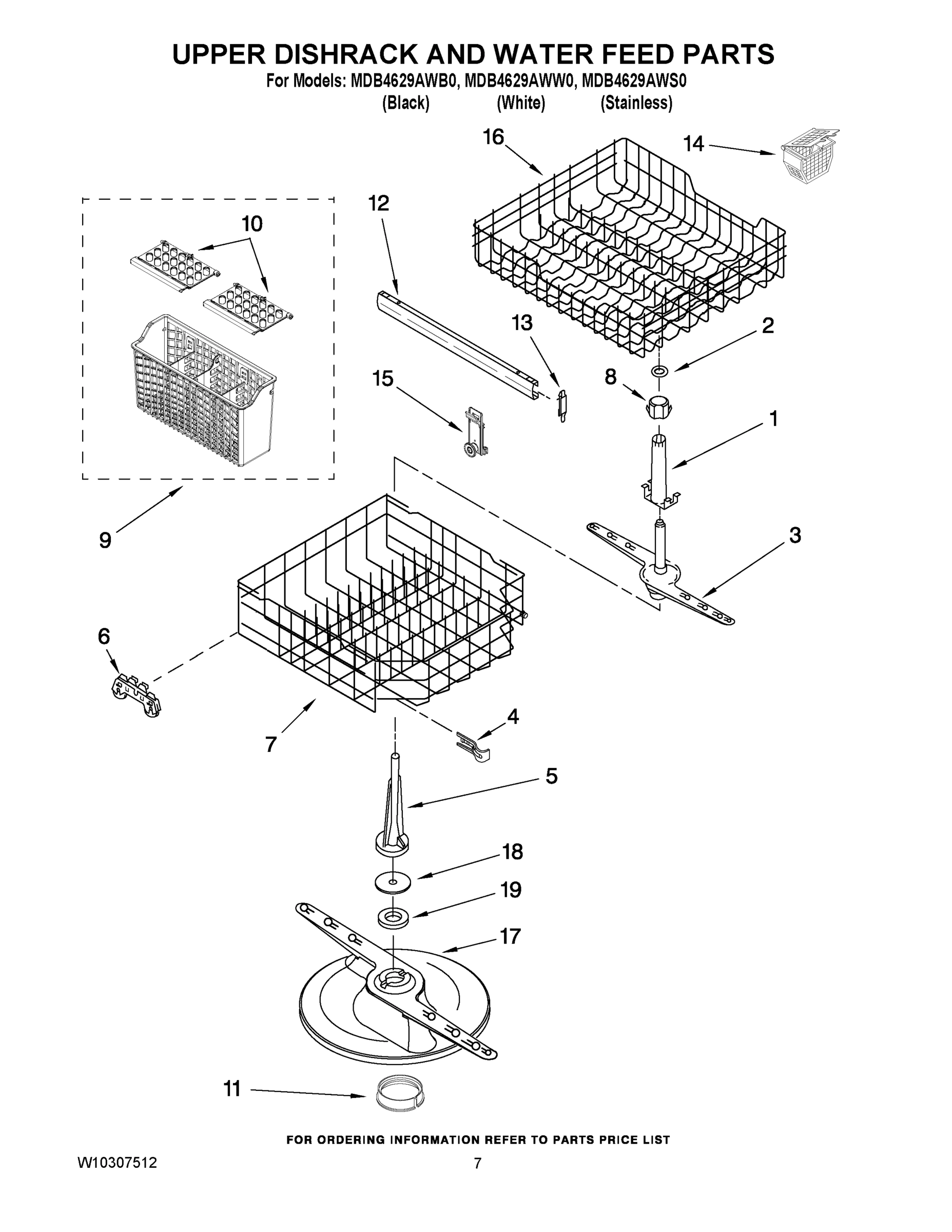 05 - UPPER DISHRACK AND WATER FEED PARTS