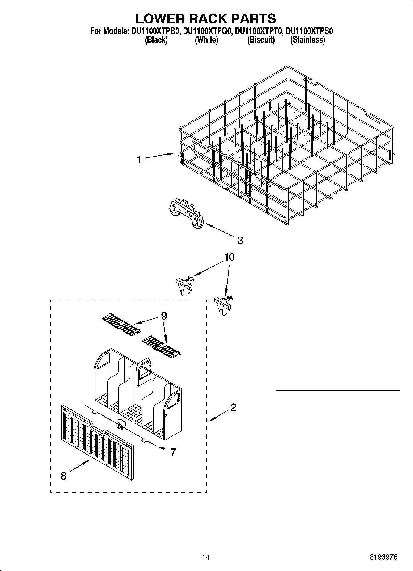 11 - LOWER RACK PARTS, OPTIONAL PARTS (NOT INCLUDED)