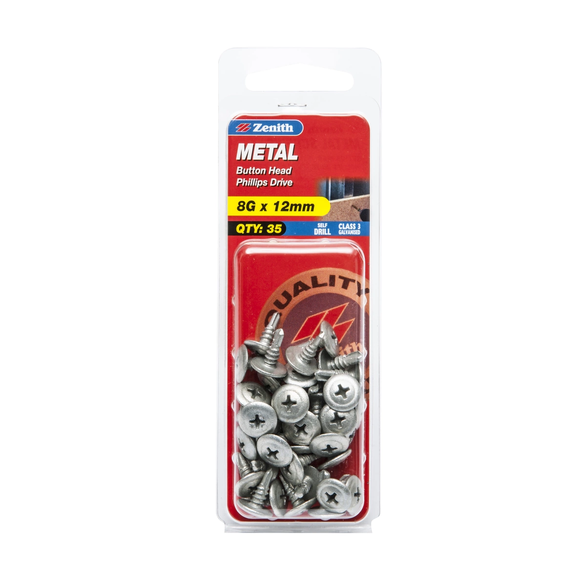 ZENITH® 8G x 12mm Class 3 Galvanised Metal Screws – 35 Pack