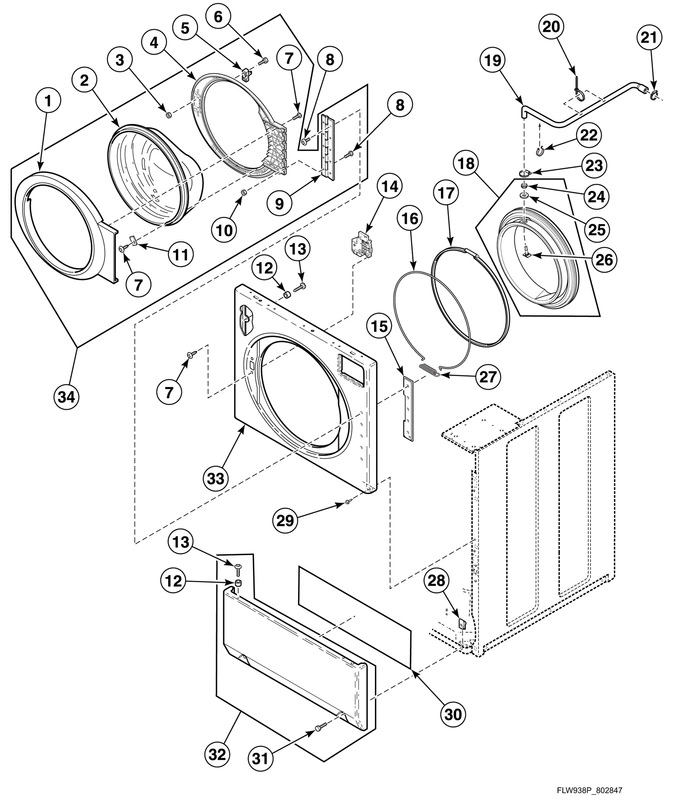 Washer Front Panel, Door Assembly And Door Seal