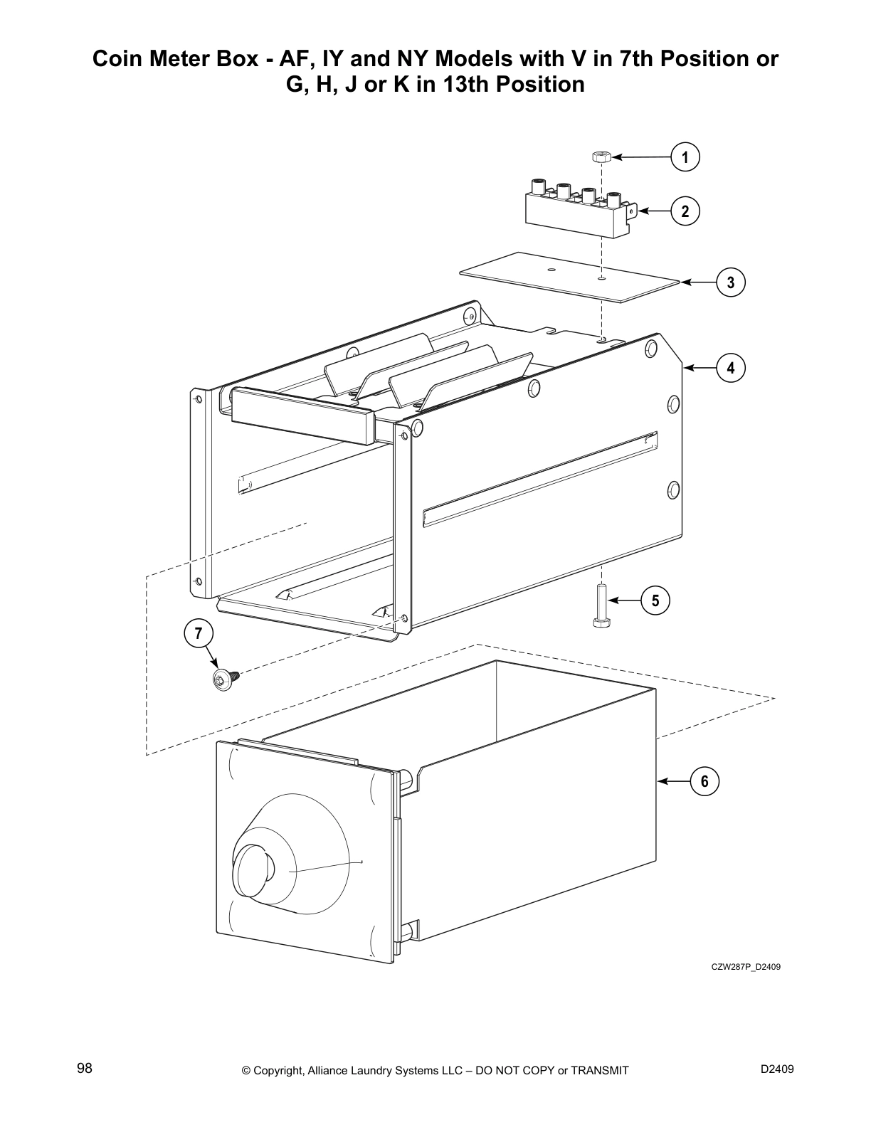 Coin Meter Box - AF, IY and NY Models with V in 7th Position or
G, H, J or K in 13th Position