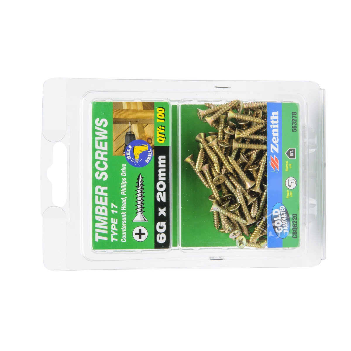 ZENITH® 6G x 20mm Gold Passivated Timber Screws – 100 Pack