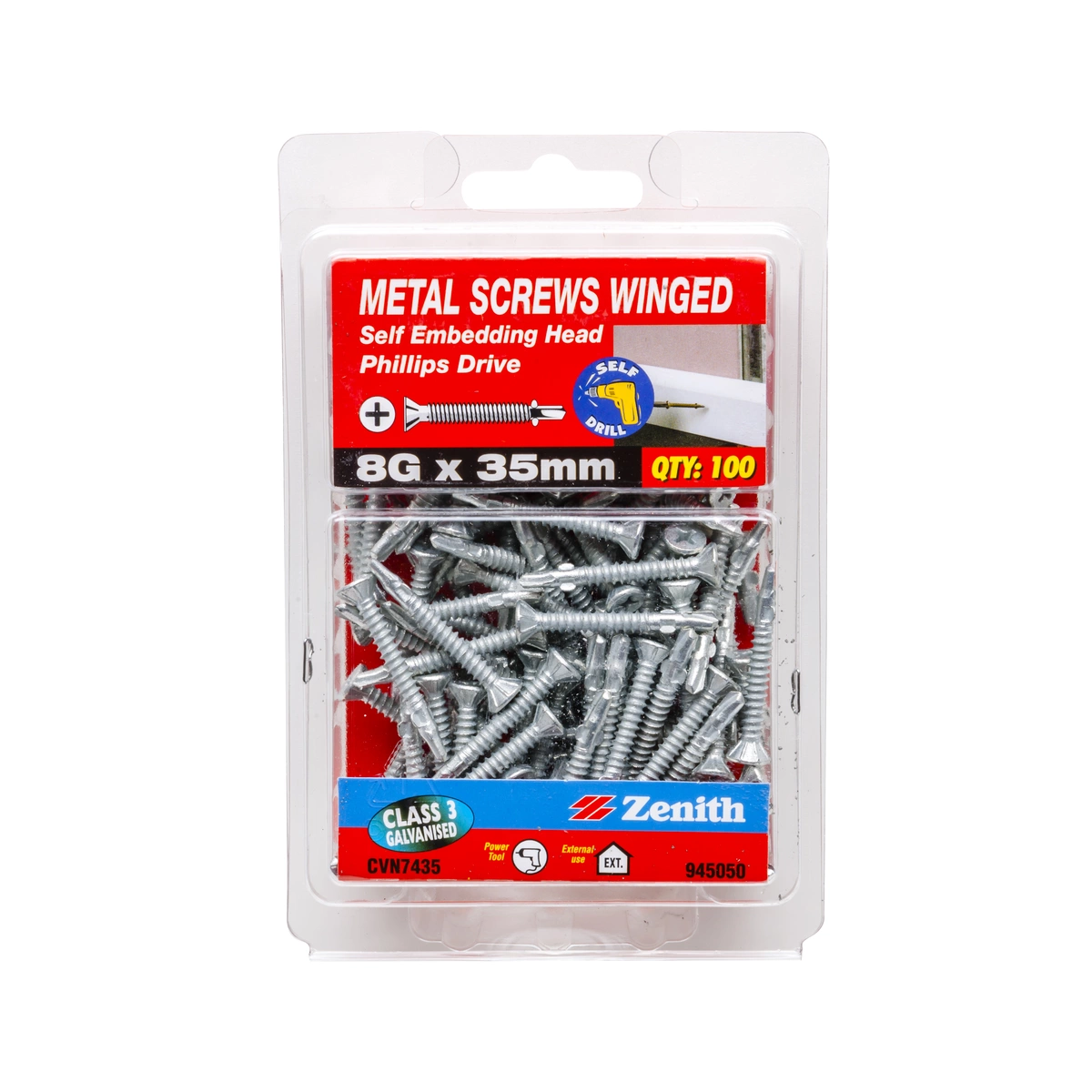 ZENITH® 8G x 35mm Class 3 Galvanised Metal Screws – 100 Pack