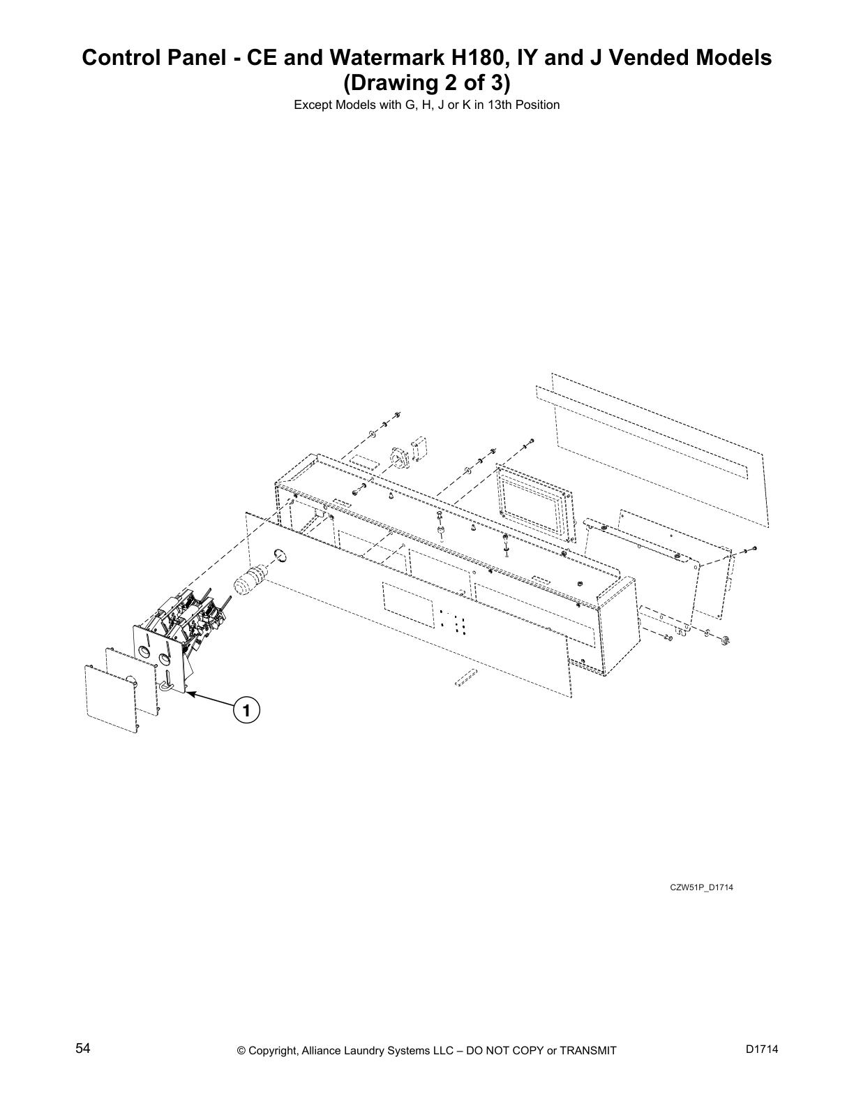 Control Panel - CE and Watermark H180, IY and J Vended Models
(Drawing 2 of 3)