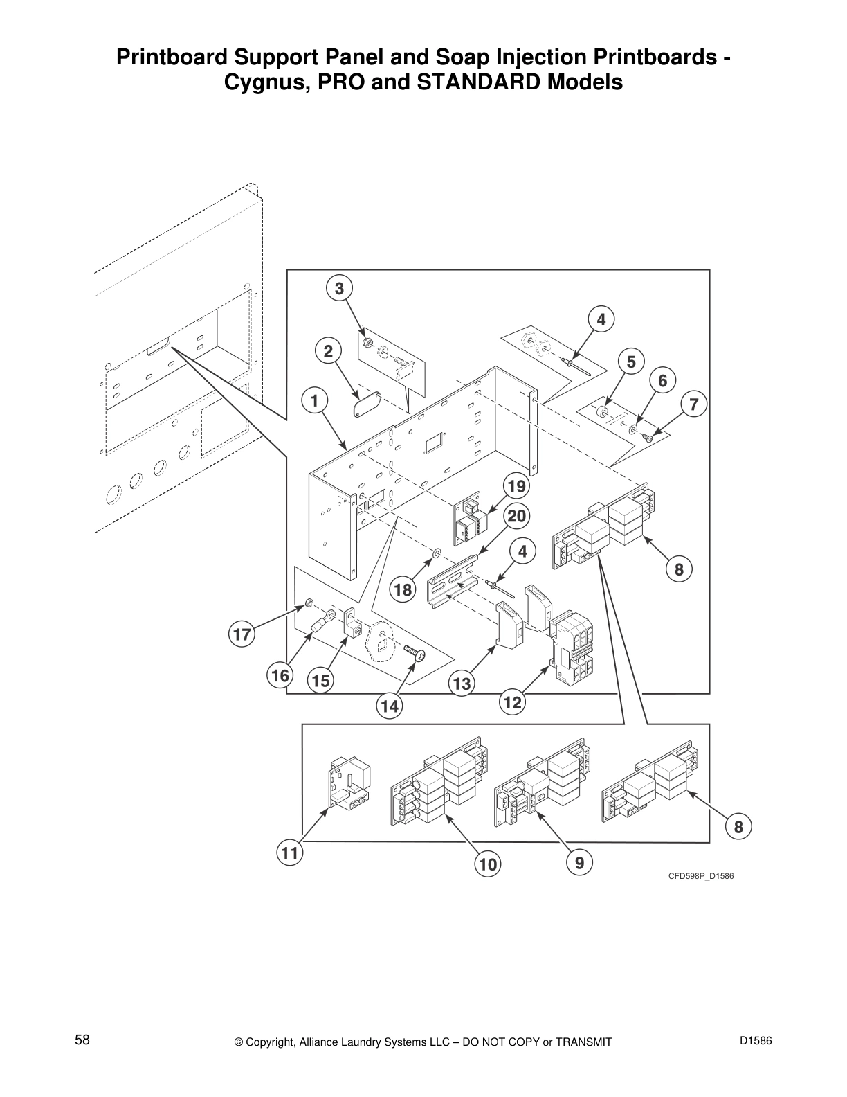 Printboard Support Panel and Soap Injection Printboards -
Cygnus, PRO and STANDARD Models