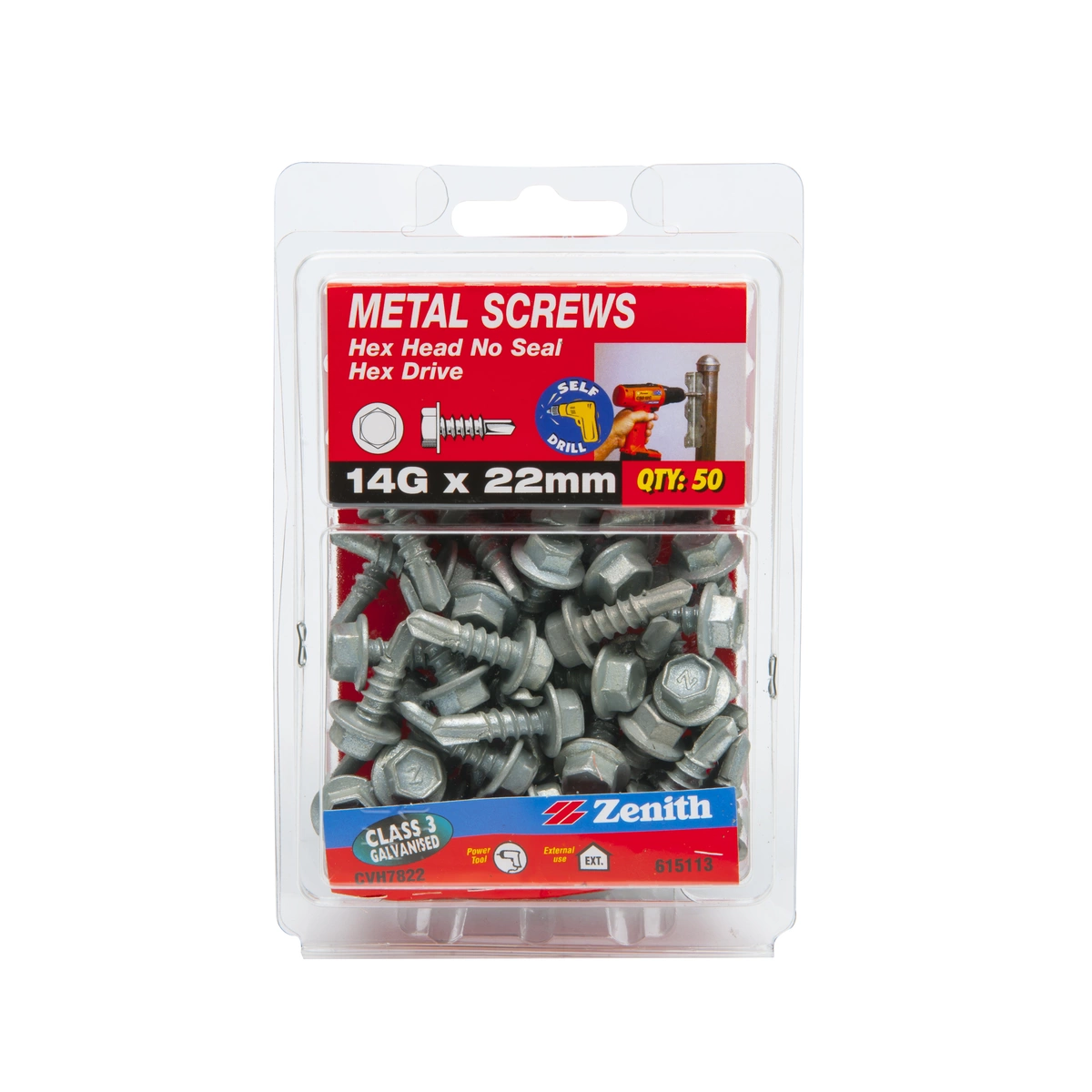 ZENITH® 14G x 22mm Class 3 Galvanised Metal Screws – 50 Pack