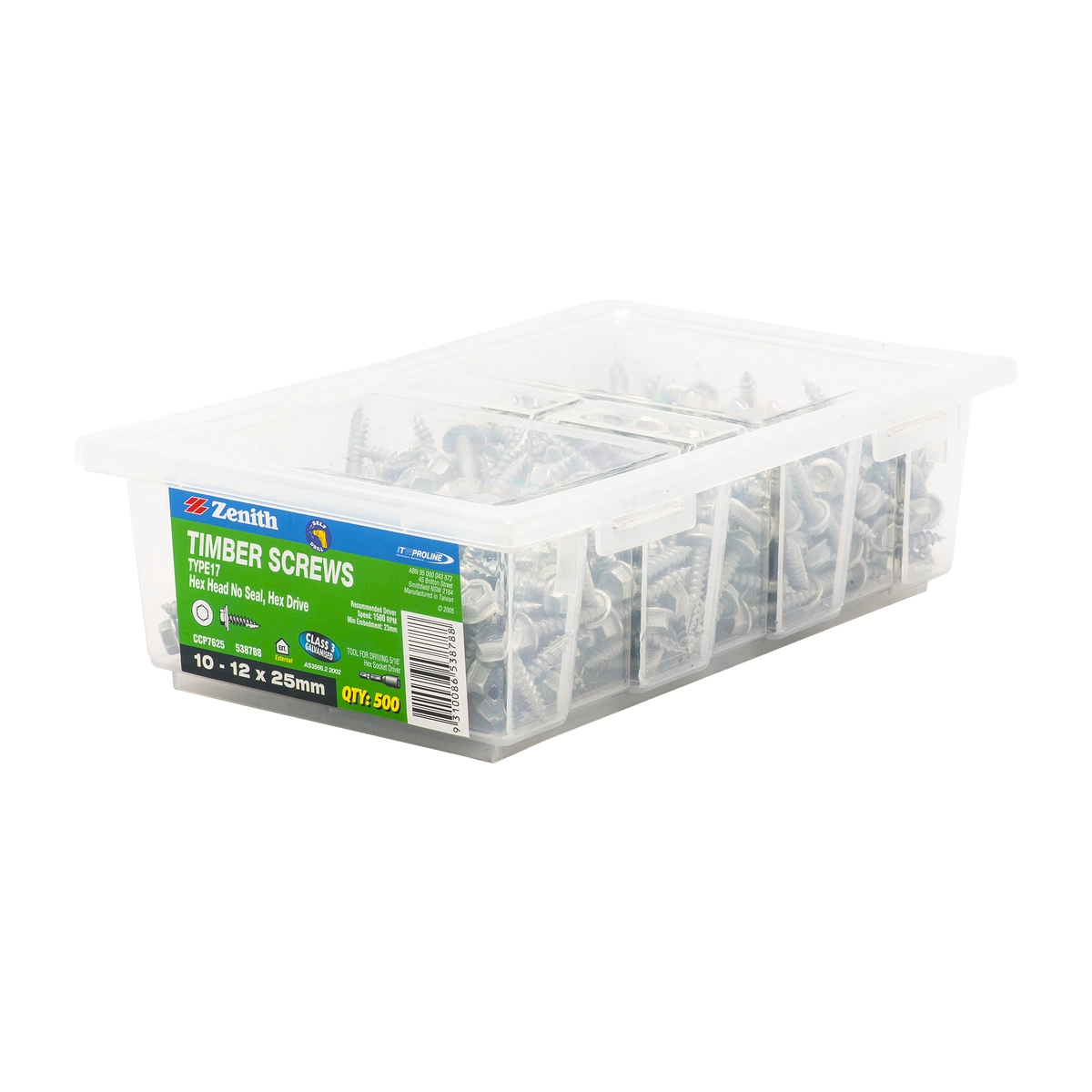 ZENITH® 10G x 25mm Class 3 Galvanised Timber Screws – 500 Pack