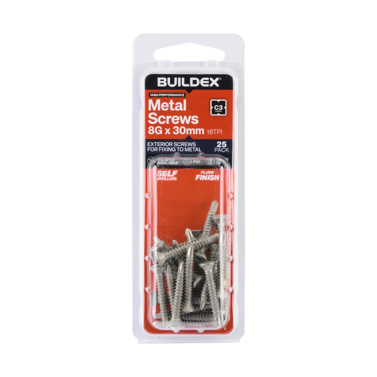 Buildex® 8G x 30mm Class 3 Sheet Metal Screws – 25 Pack