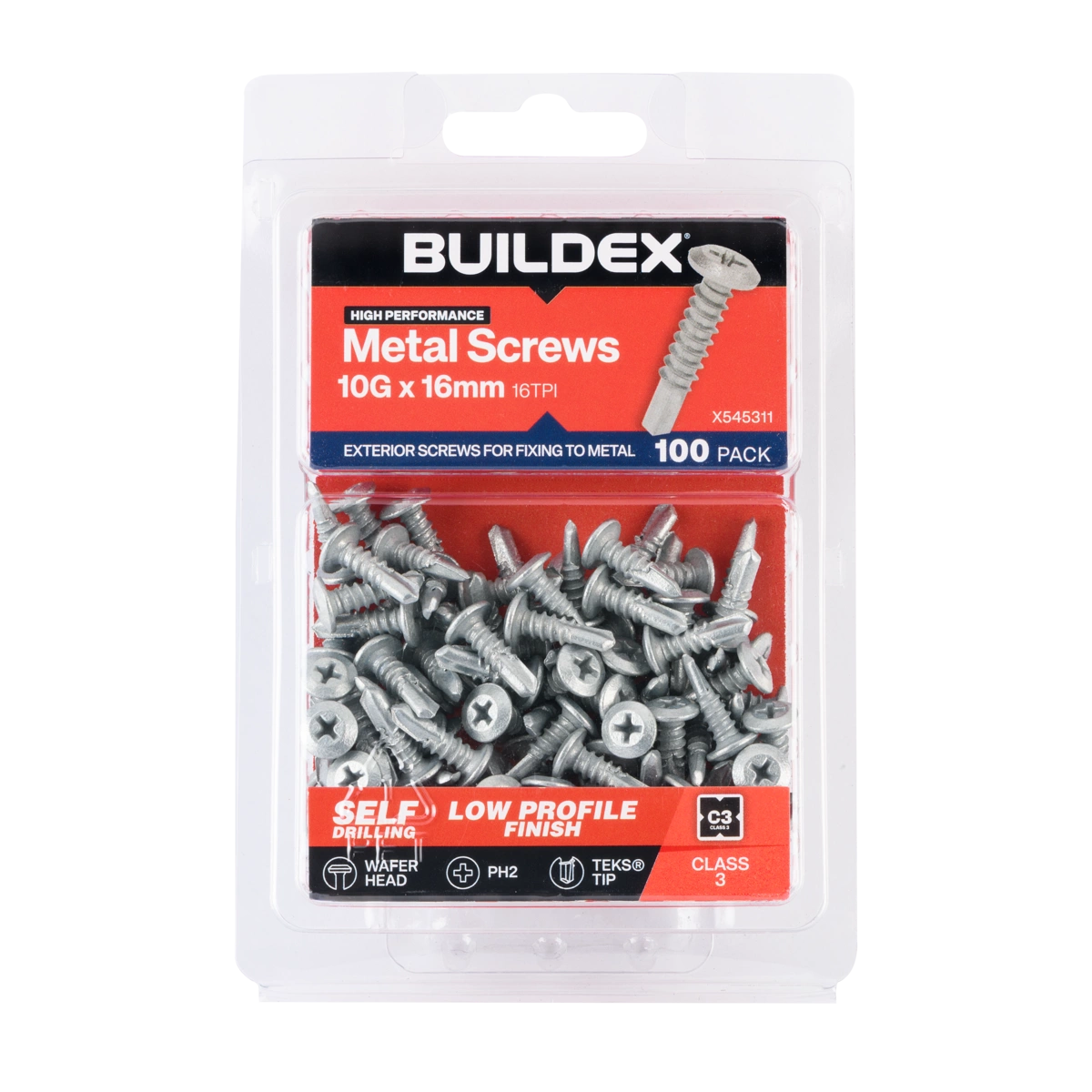 Buildex® 10G x 16mm Class 3 Sheet Metal Screws – 100 Pack
