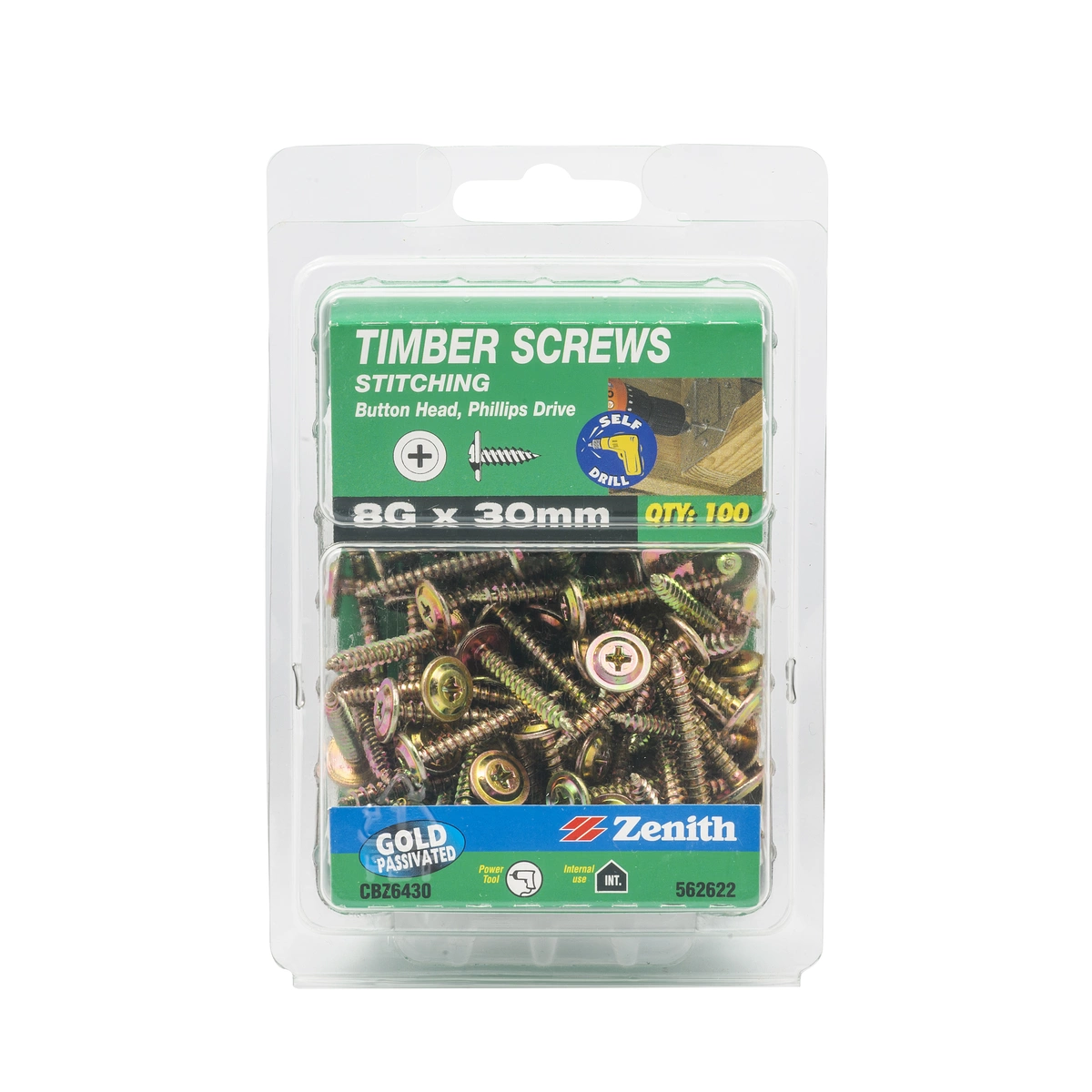ZENITH® 8G x 30mm Gold Passivated Stitching Screws – 100 Pack