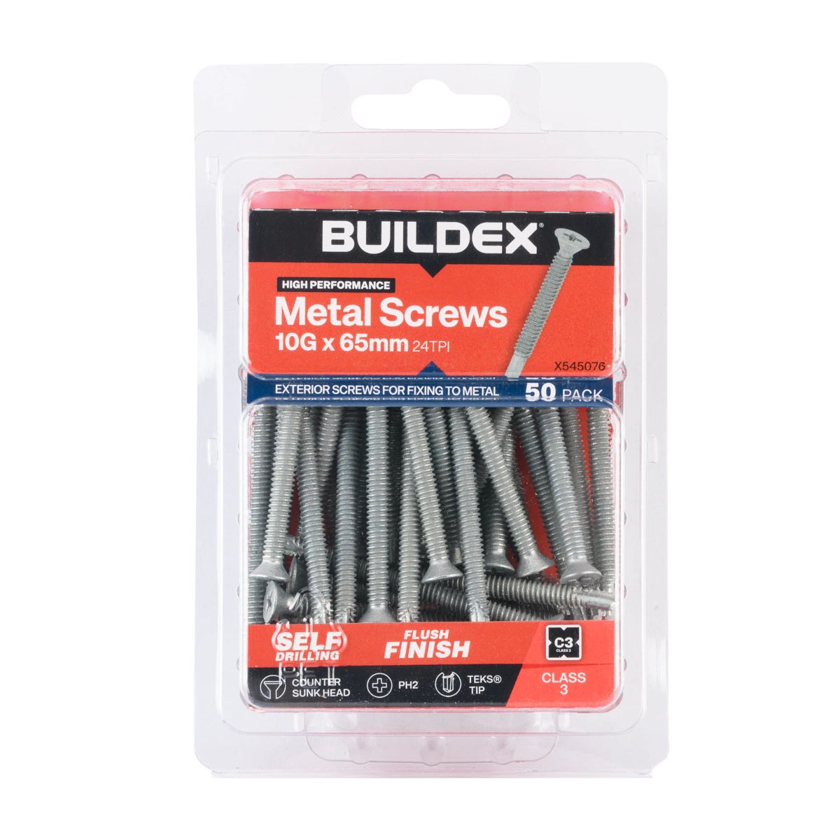 Buildex® 10G x 65mm Class 3 Sheet Metal Screws – 50 Pack