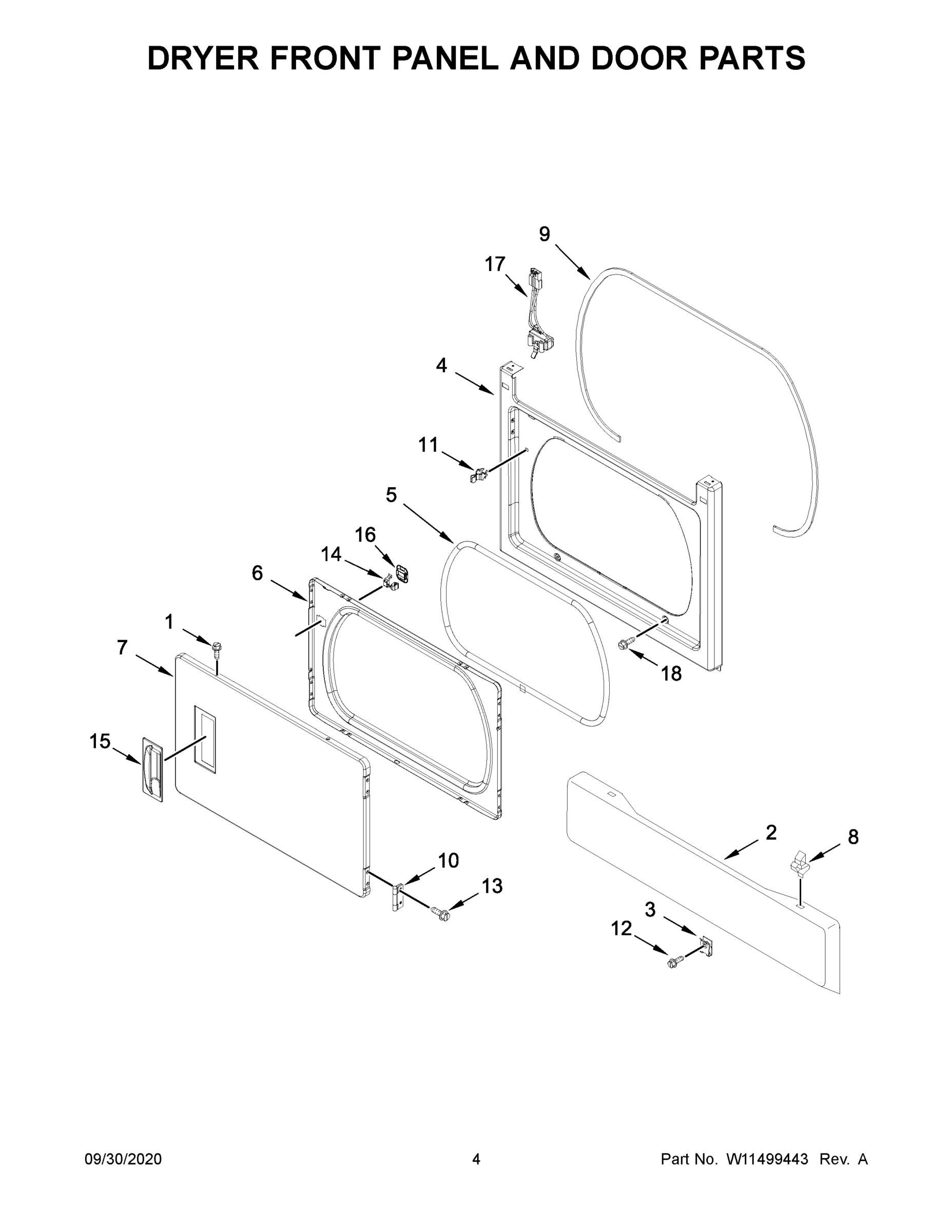 03 - DRYER FRONT PANEL AND DOOR PARTS