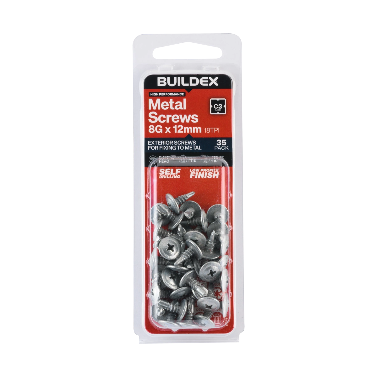 Buildex® 8G x 12mm Class 3 Sheet Metal Screws – 35 Pack