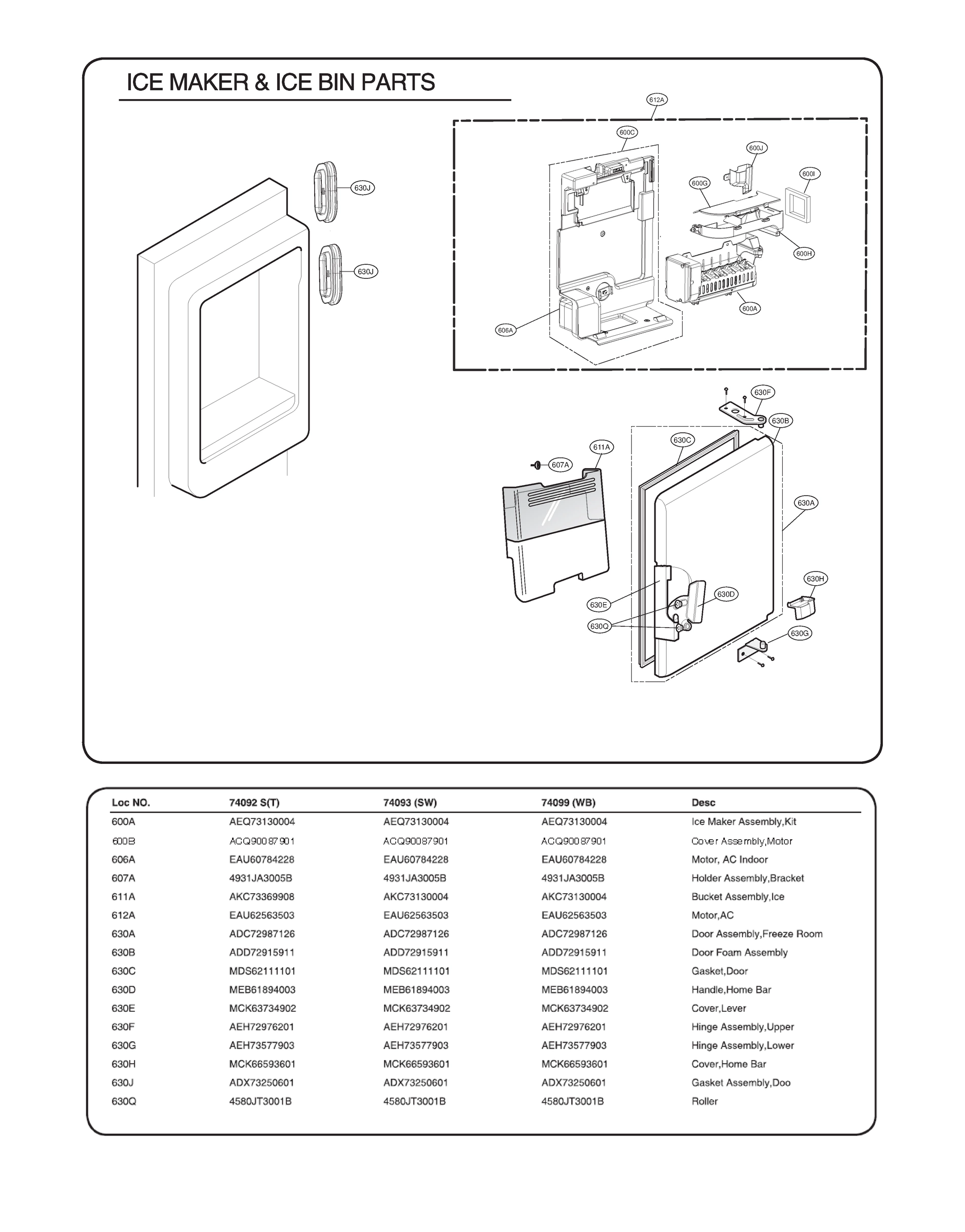 ICE MAKER & ICE BIN PARTS