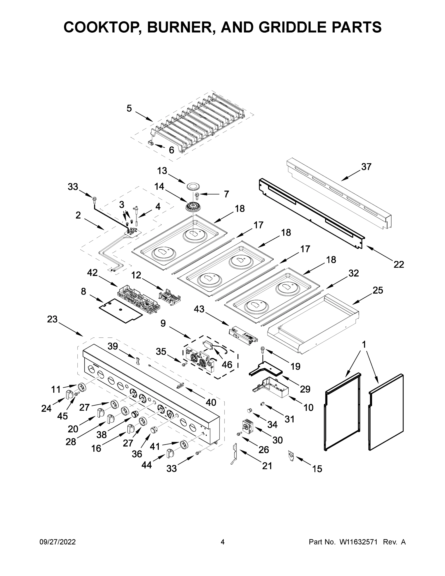 03 - COOKTOP, BURNER, AND GRIDDLE PARTS
