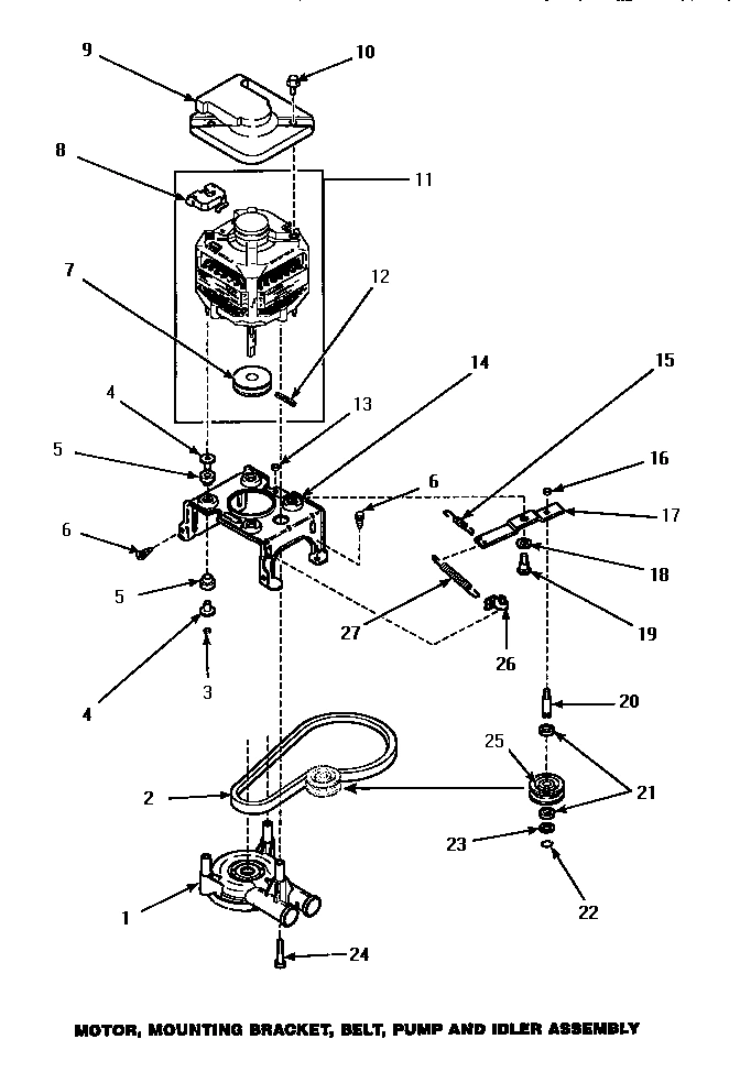 11 - MOTOR, MTG BRKT, BELT, PUMP & IDLER ASSY
