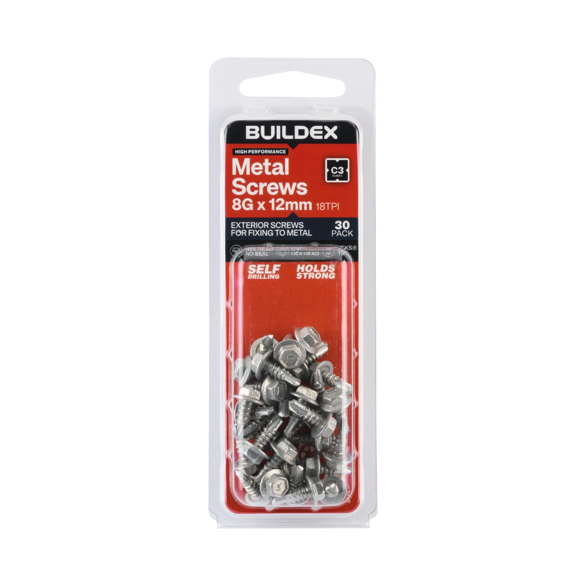 Buildex® 8G x 12mm Class 3 Metal TEKS® Screws – 30 Pack