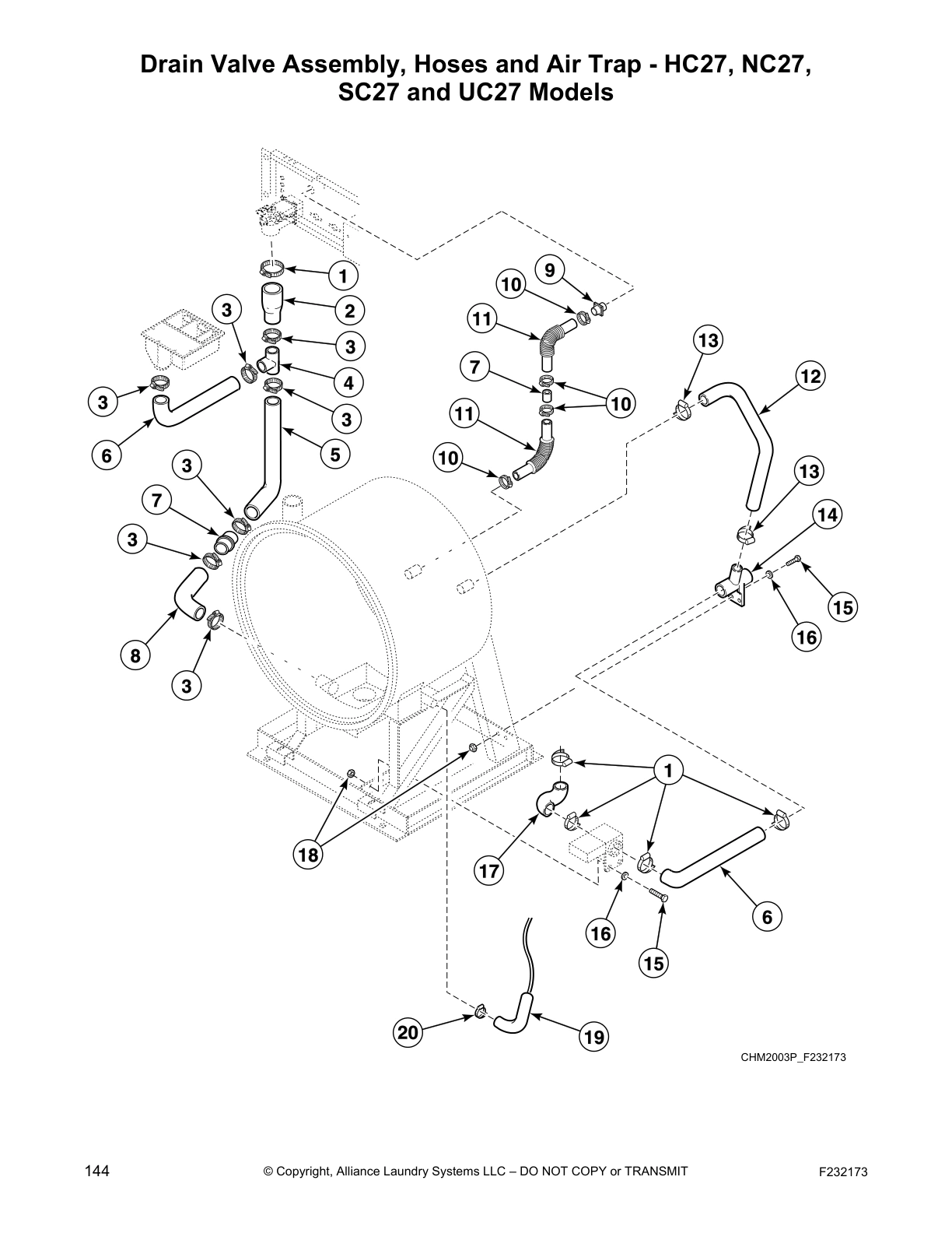 Drain Valve Assembly, Hoses and Air Trap - HC27, NC27,
SC27 and UC27 Models