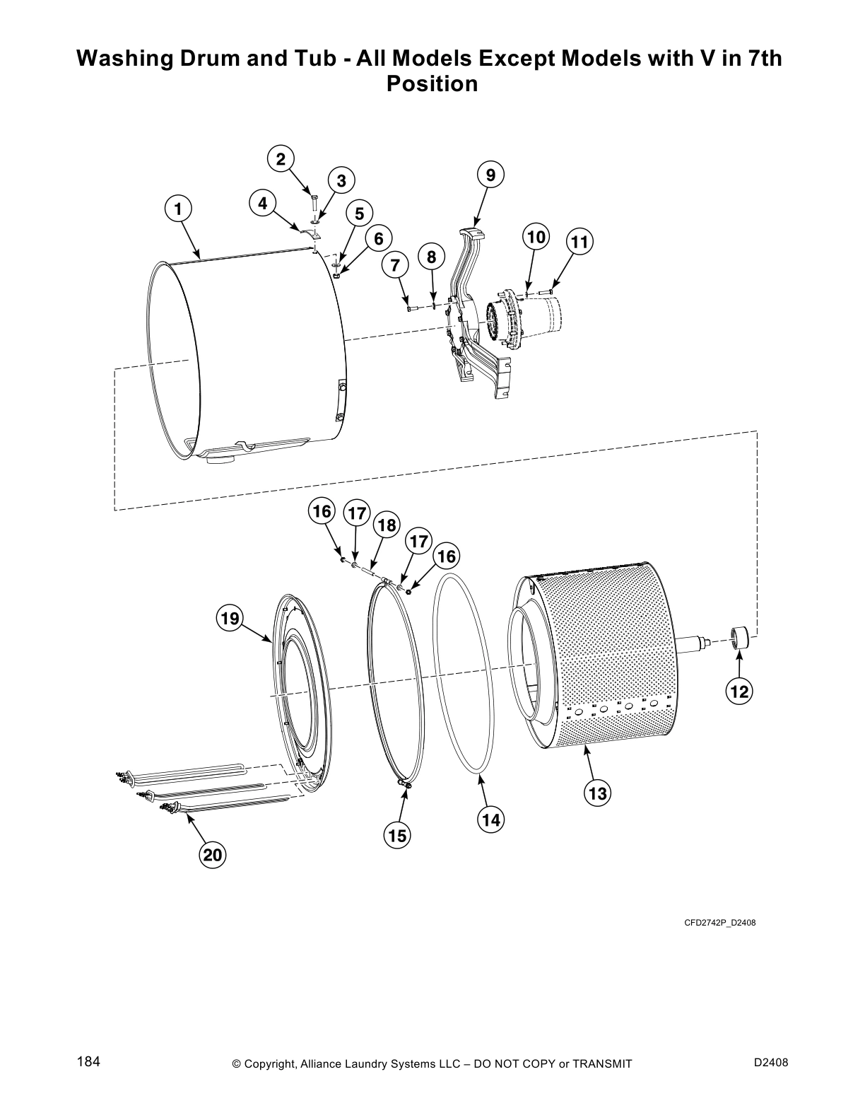Washing Drum and Tub - All Models Except Models with V in 7th
Position