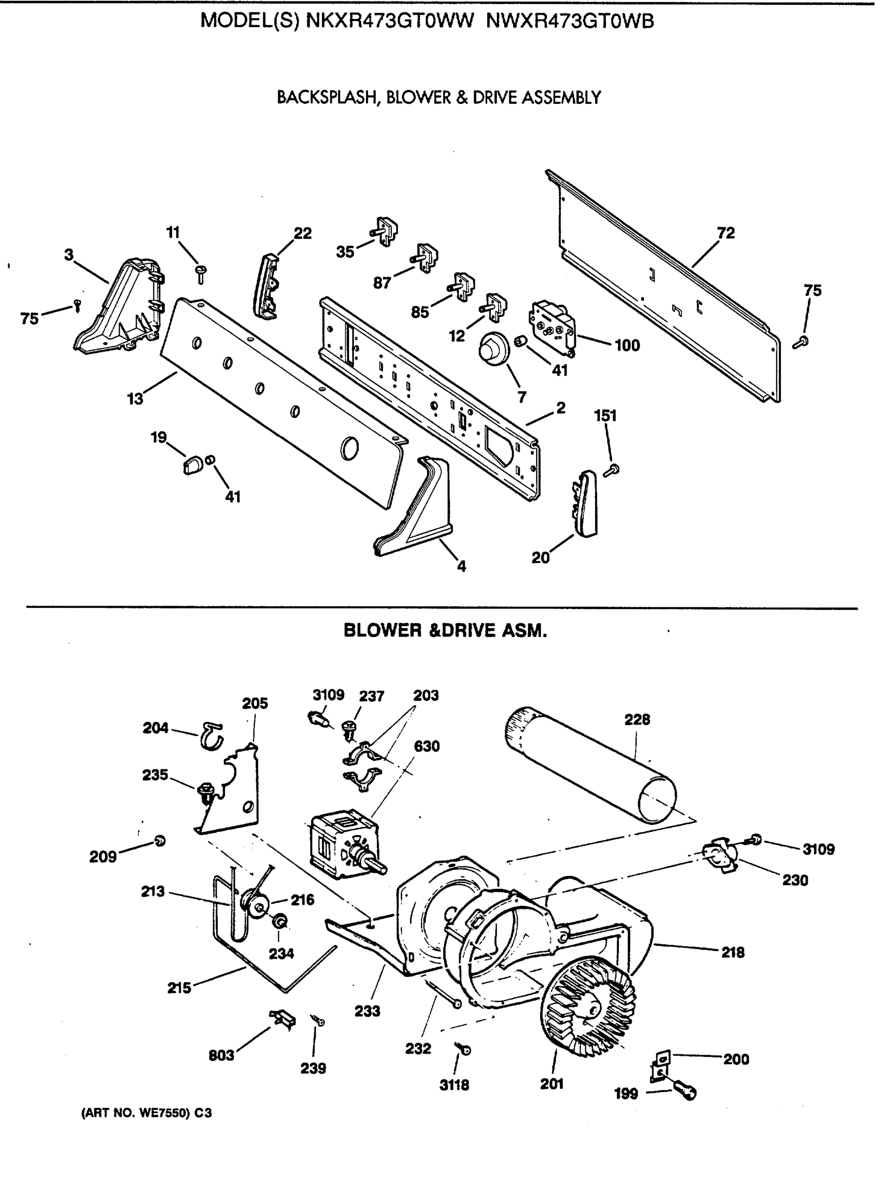 BACKSPLASH, BLOWER & DRIVE ASSEMBLY