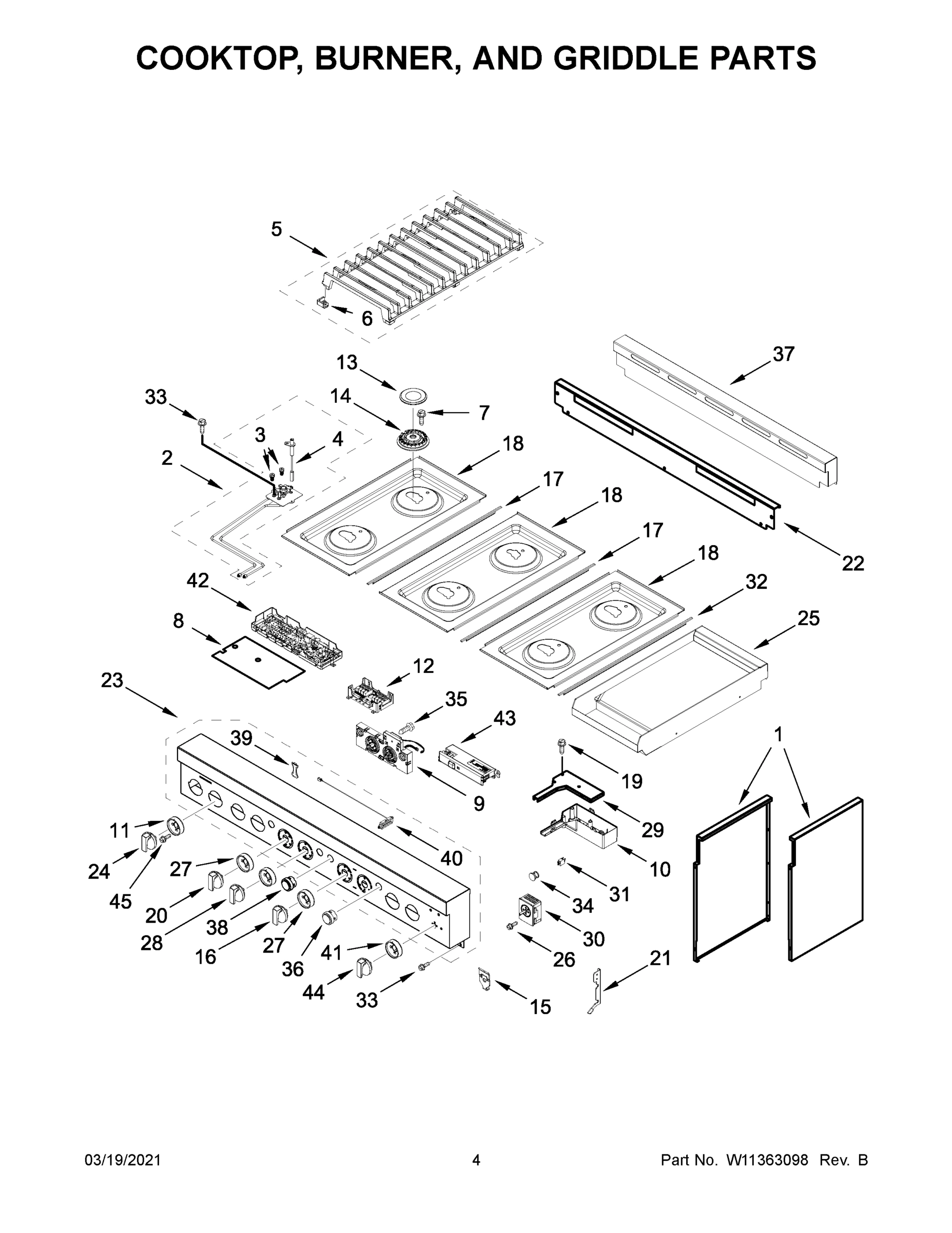 03 - COOKTOP, BURNER, AND GRIDDLE PARTS