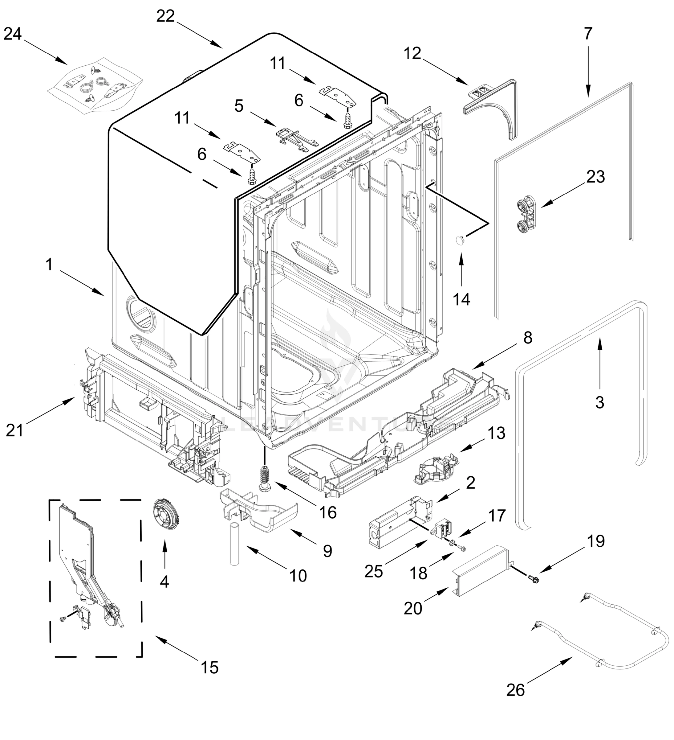 TUB AND FRAME PARTS