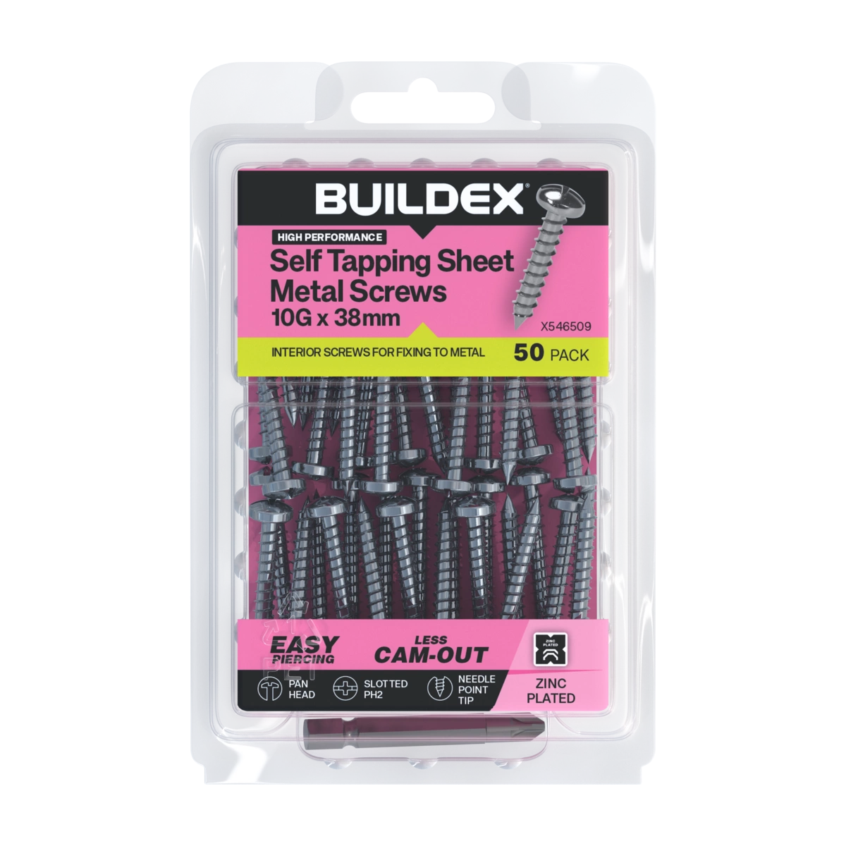 Buildex® 10G x 38mm Zinc Plated Self Tapping Sheet Metal Screws – 50 Pack