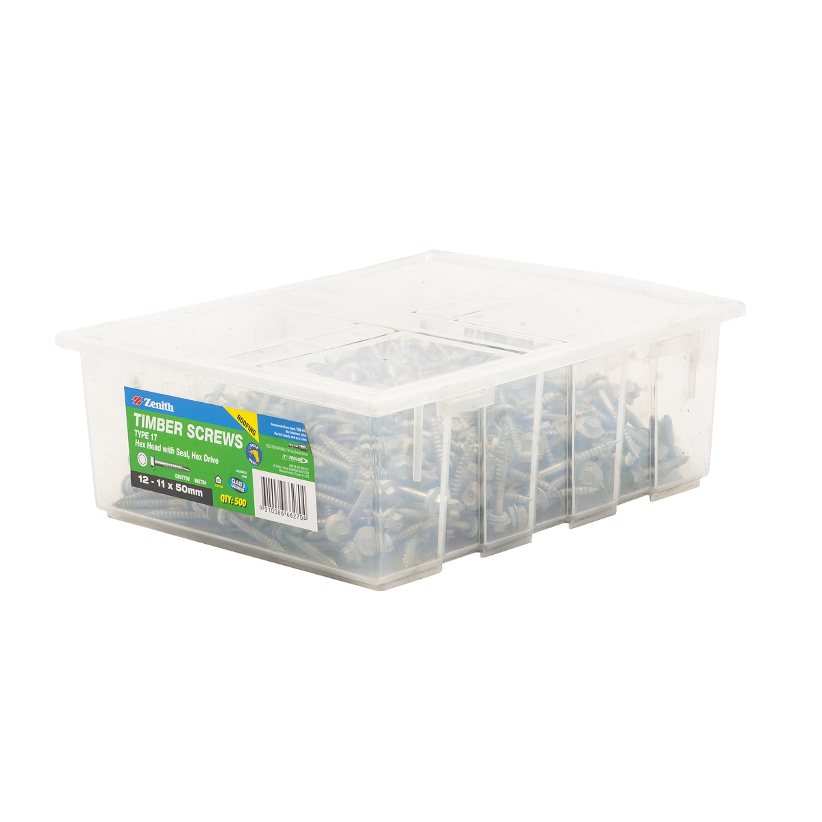 ZENITH® 12G x 50mm Class 3 Galvanised Cladding & Roofing Screws with Seal – 500 Pack